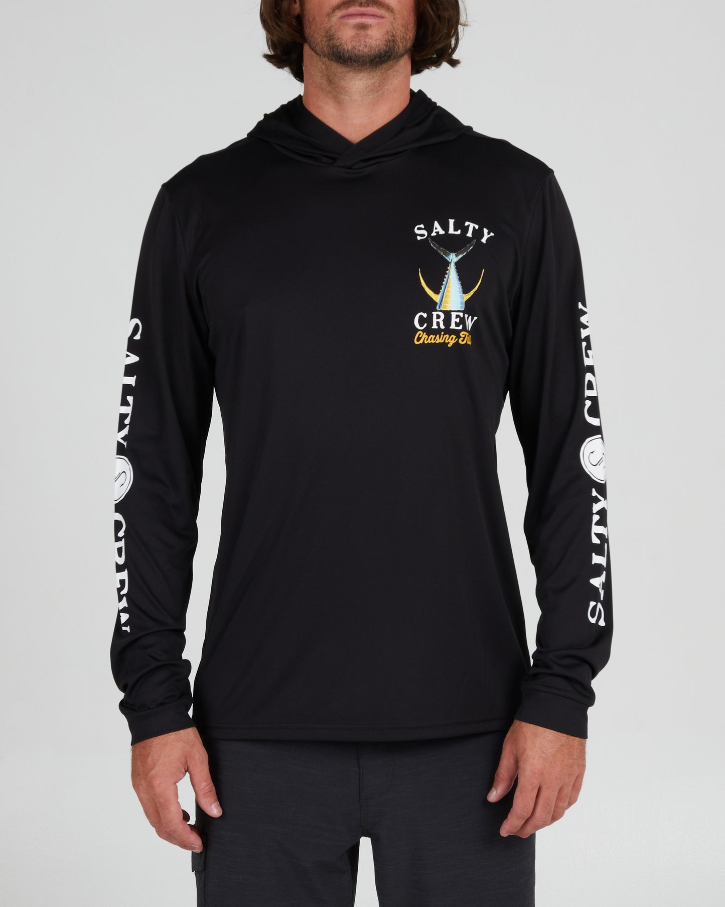 front view of Tailed Black Hood Sunshirt