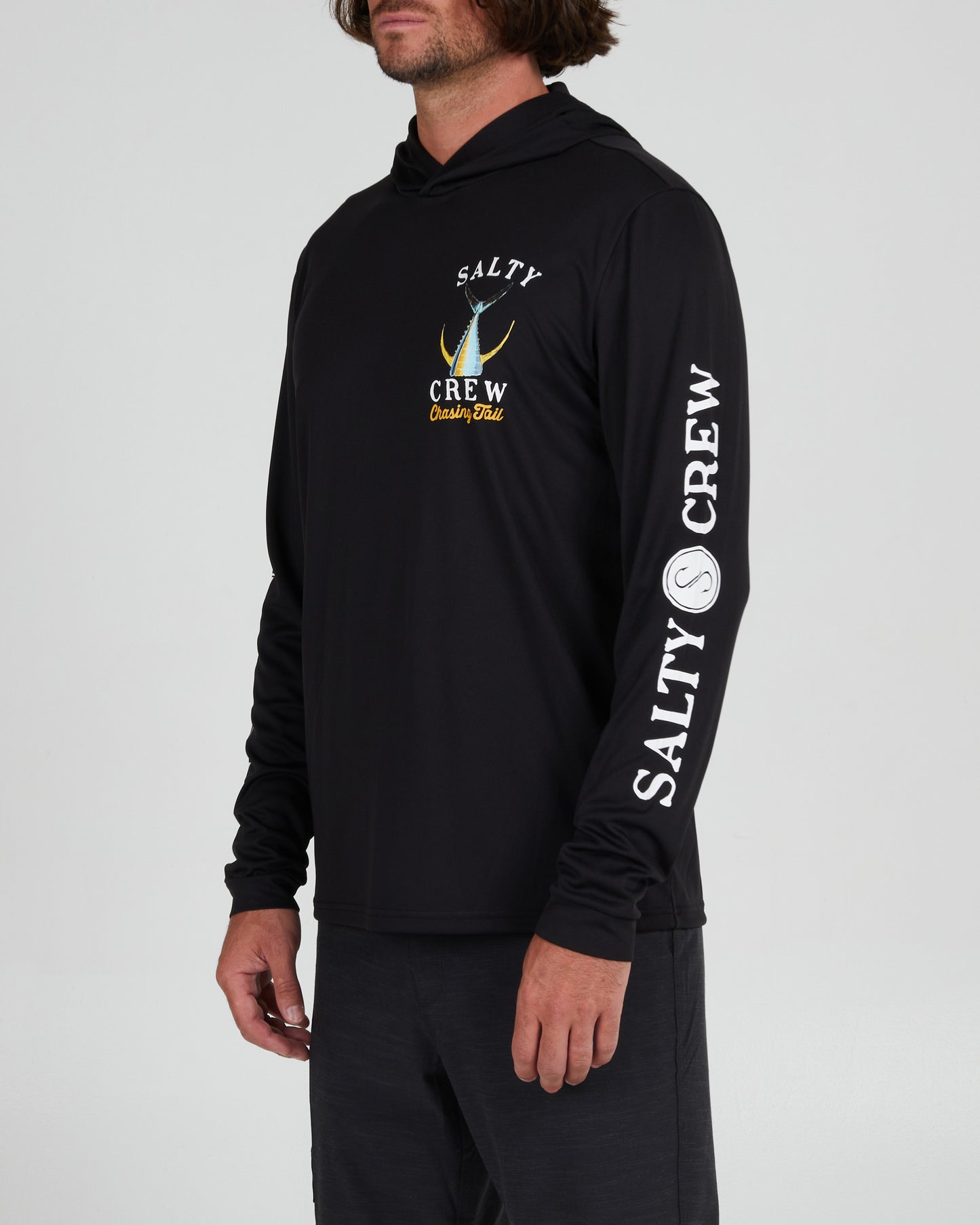 front angled Tailed Black Hood Sunshirt