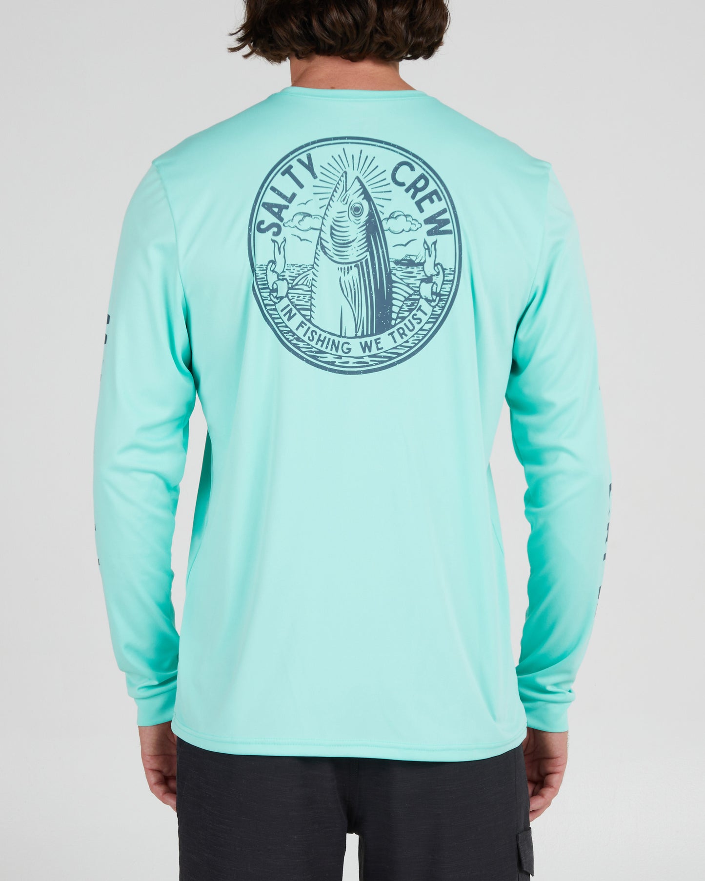 back view of Fishing We Trust Sea Foam L/S Sunshirt