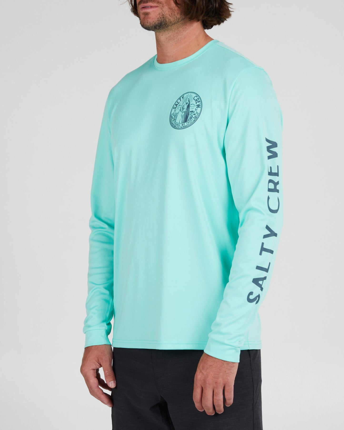 front angled Fishing We Trust Sea Foam L/S Sunshirt