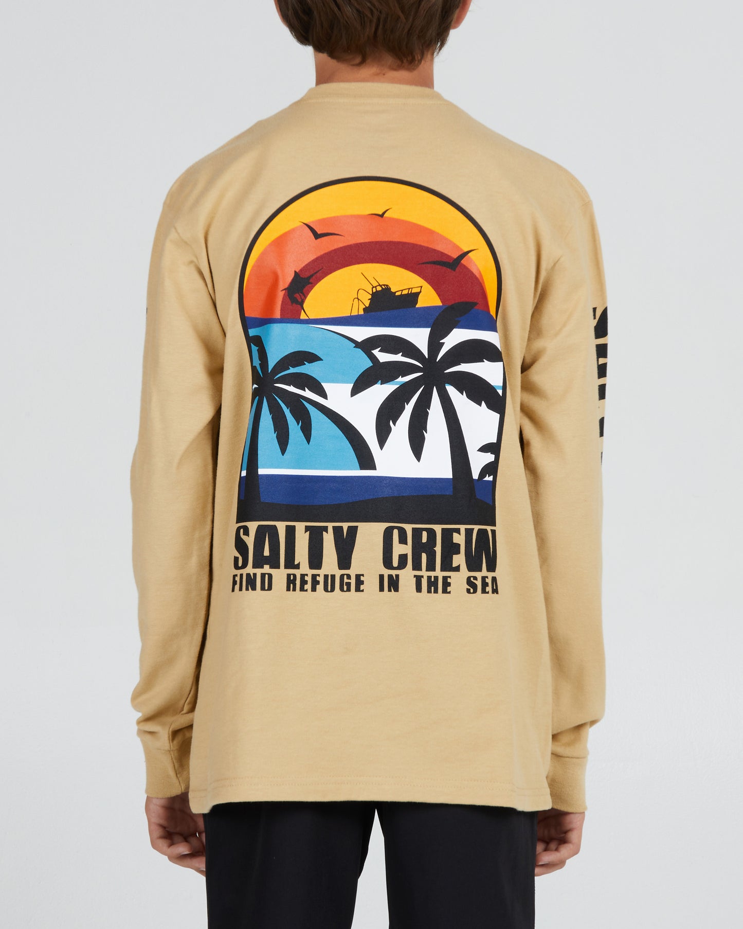 back view of Beach Day Boys Camel L/S Tee