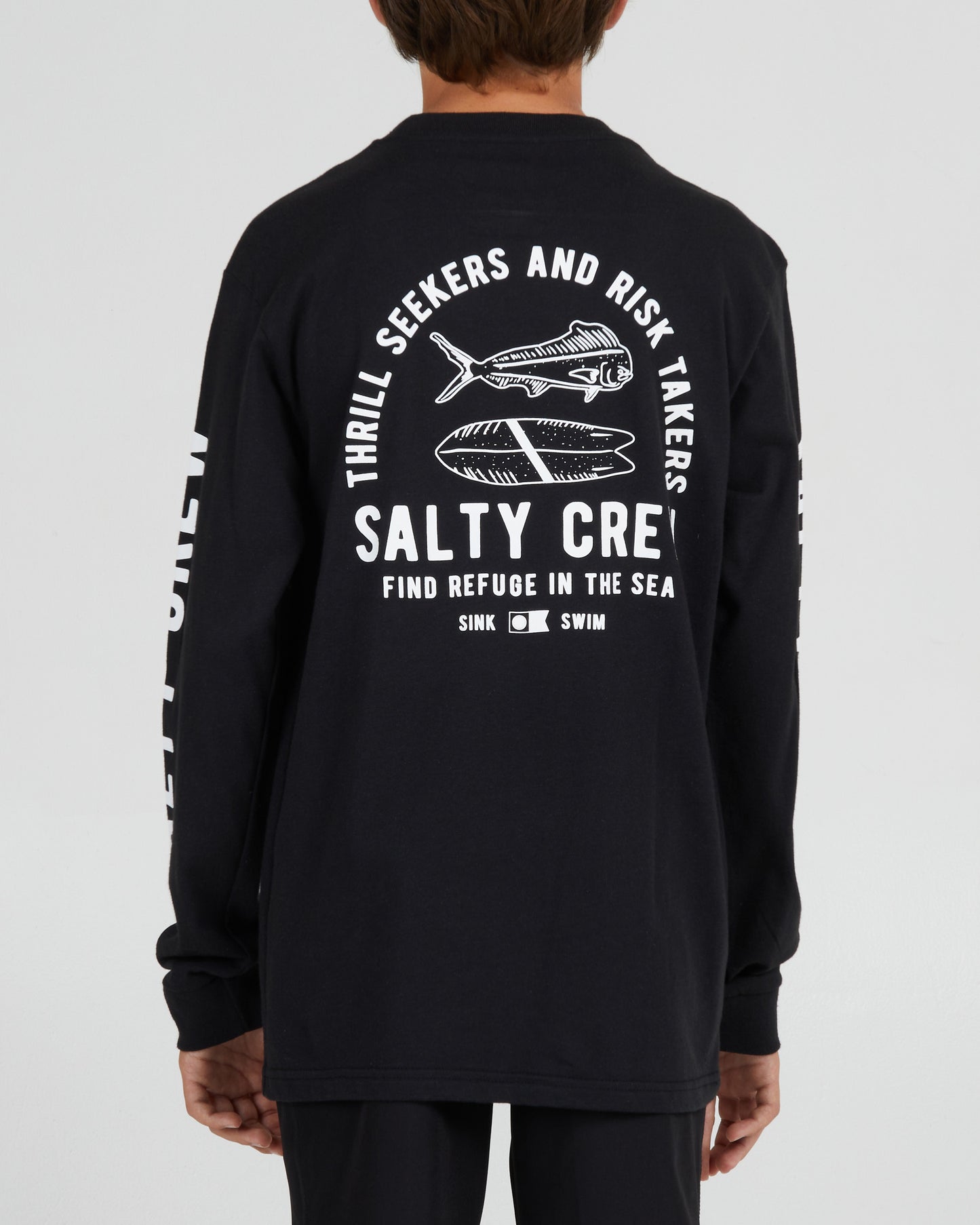 back view of Lateral Line Boys Black L/S Tee