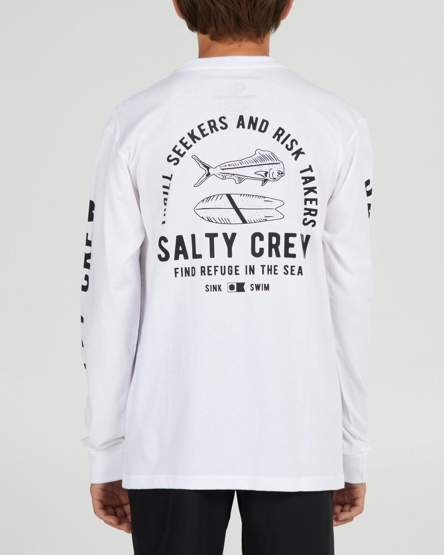 back view of Lateral Line Boys White L/S Tee