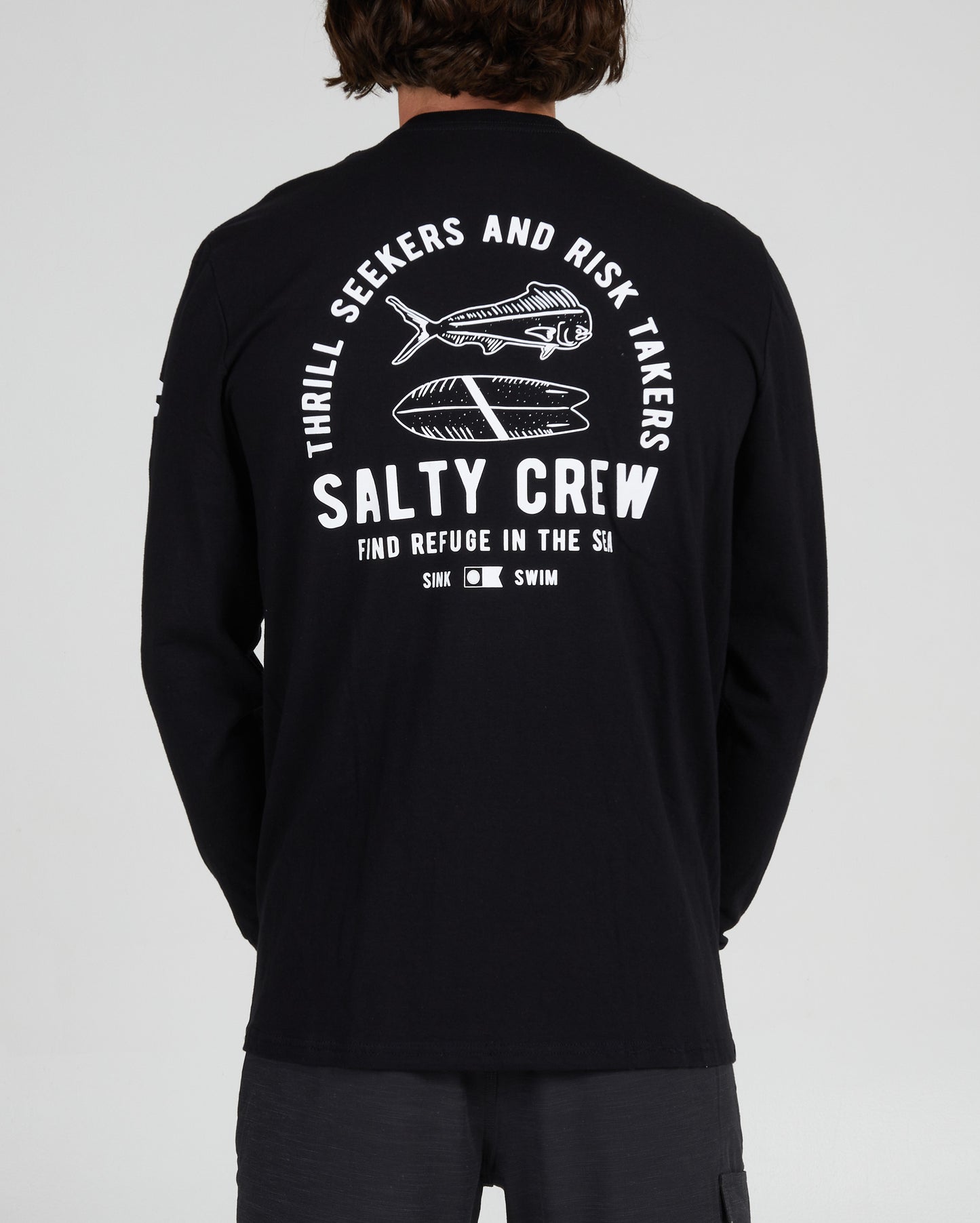 On body back of the Lateral Line Black L/S Standard Tee