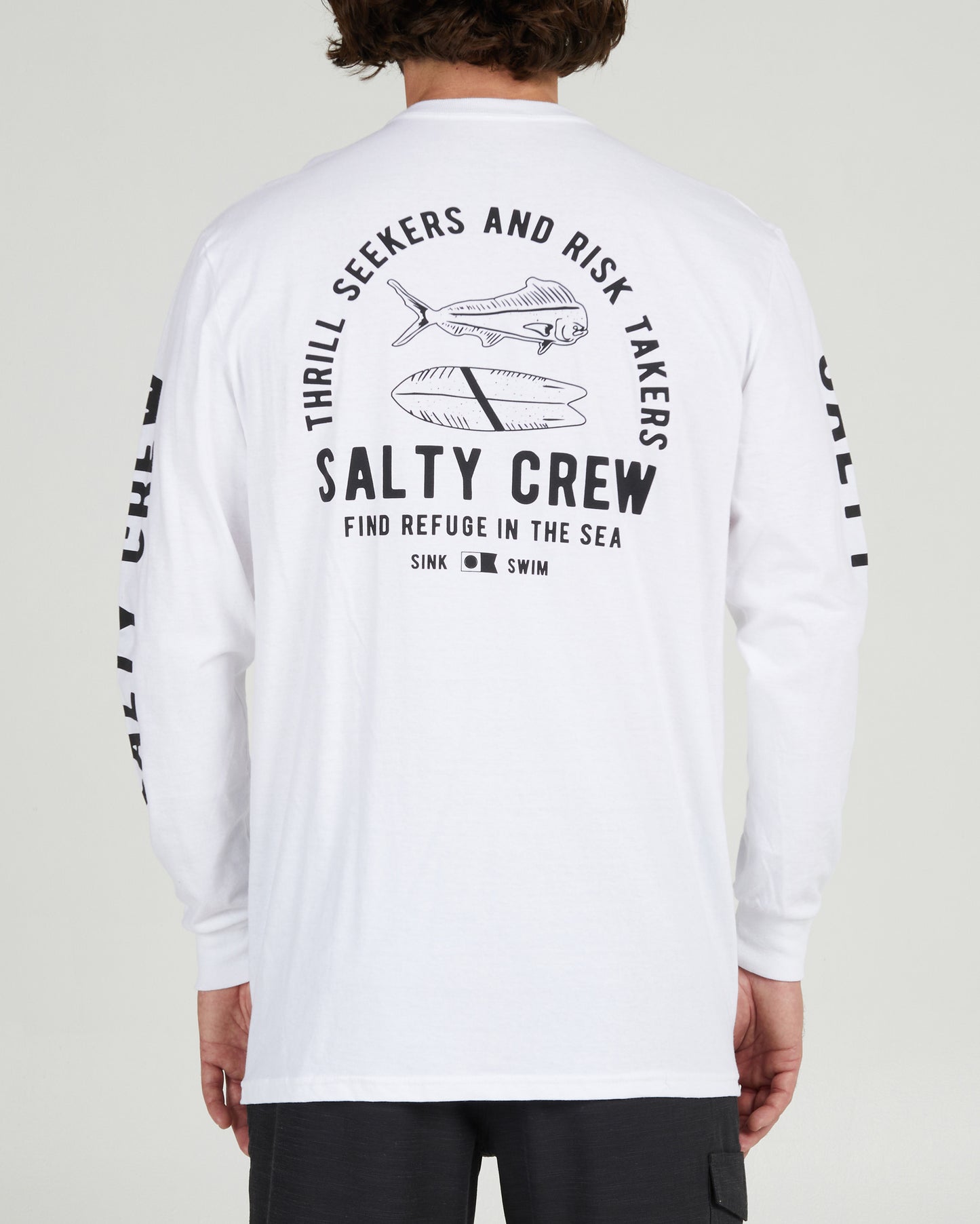 On body back of the Lateral Line White L/S Standard Tee