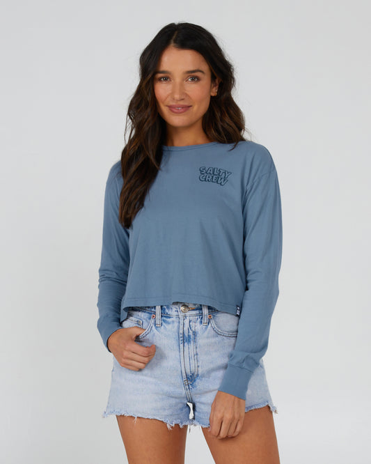 front view of Floats Your Boat Bluestone L/S Crop Tee
