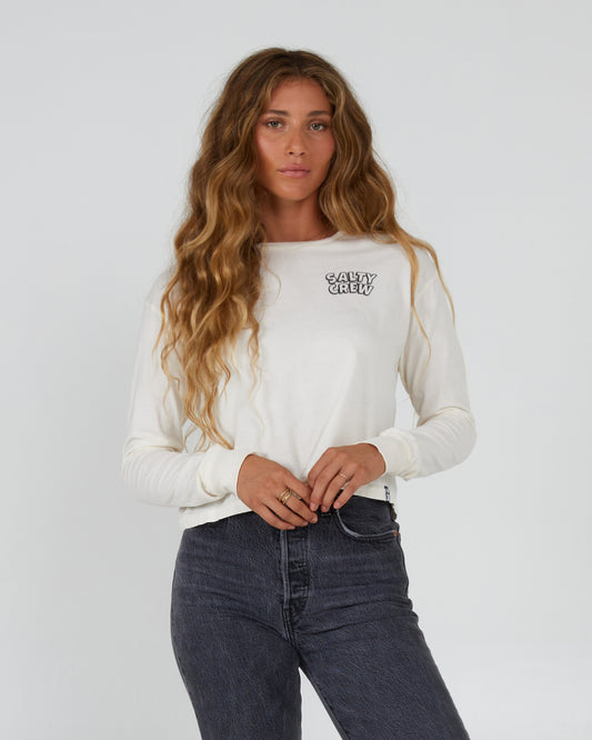 front view of Floats Your Boat Off White L/S Crop Tee