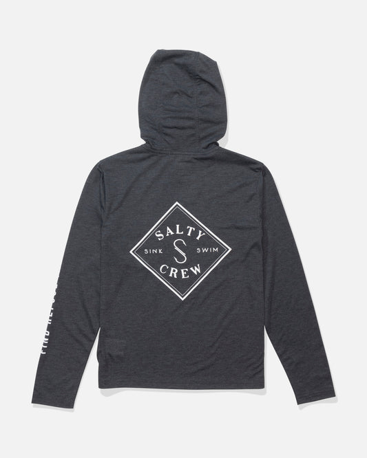 Back view of the Tippet Boys Hood Tech Tee - Black Heather.