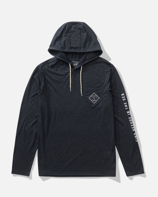 Front view of the Tippet Pocket UV Hoodie - Black Heather.