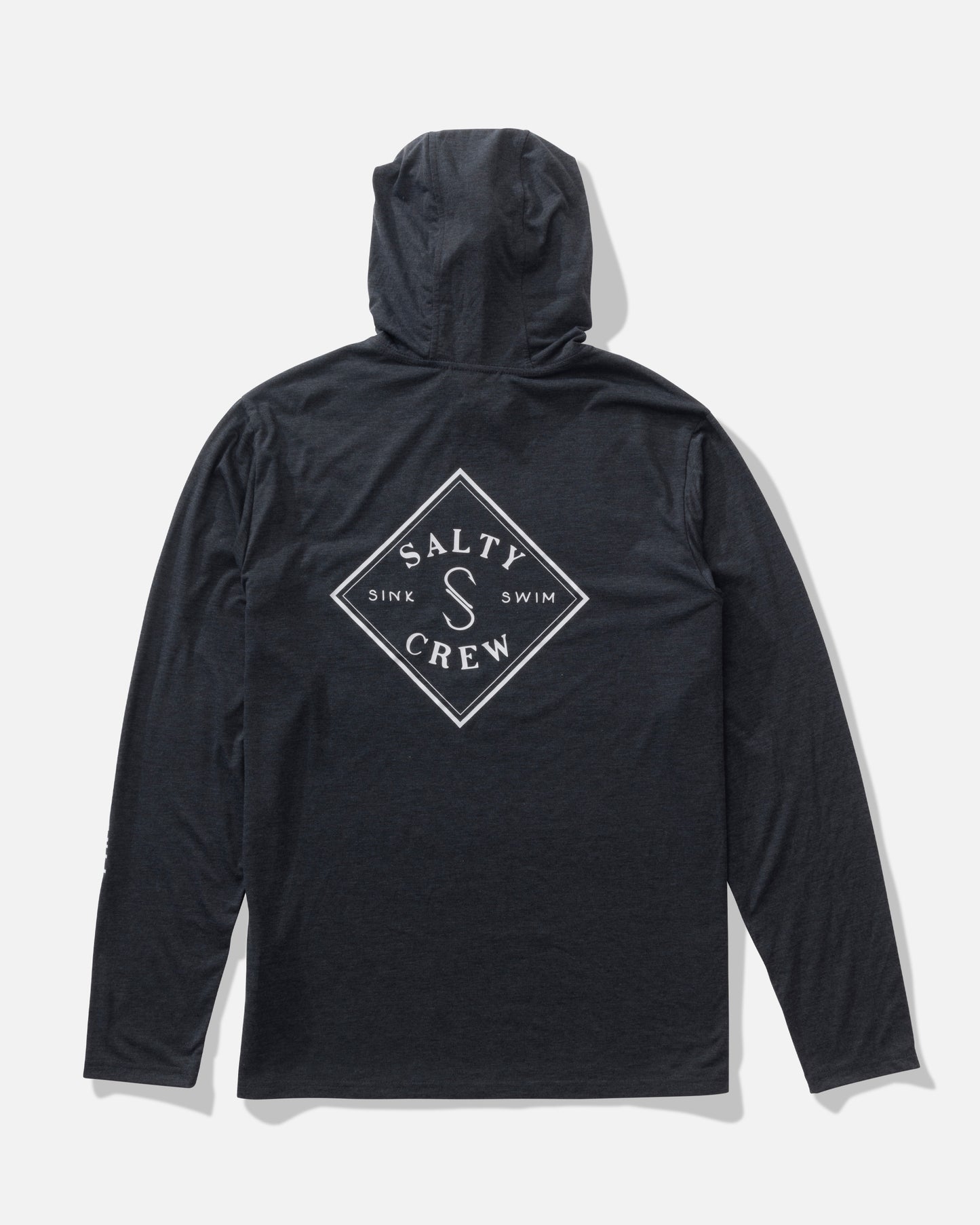 Back view of the Tippet Pocket UV Hoodie - Black Heather.