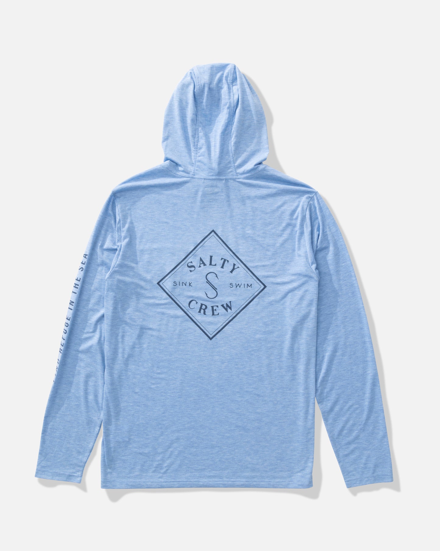 Back view of the Tippet Pocket UV Hoodie - Blue Heather.