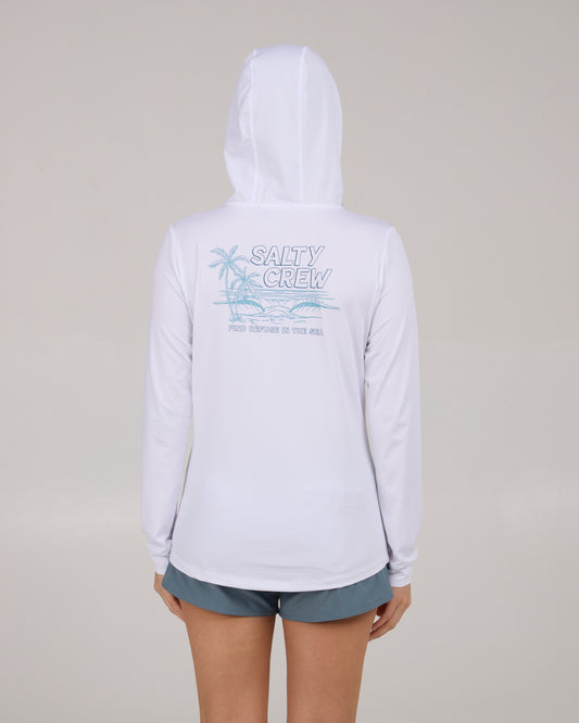 back view of A Frame Hoodie Sunshirt - White