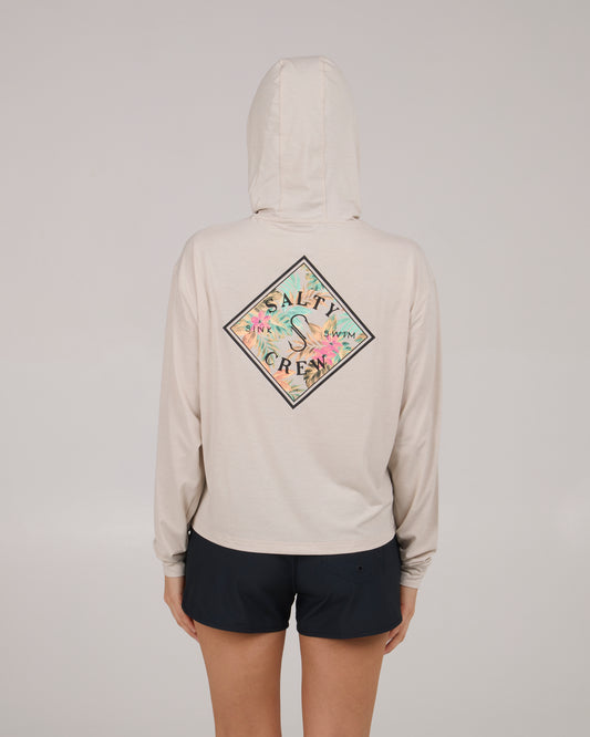 On body back view of Tippet Fill Tech Hoodie - Oatmeal