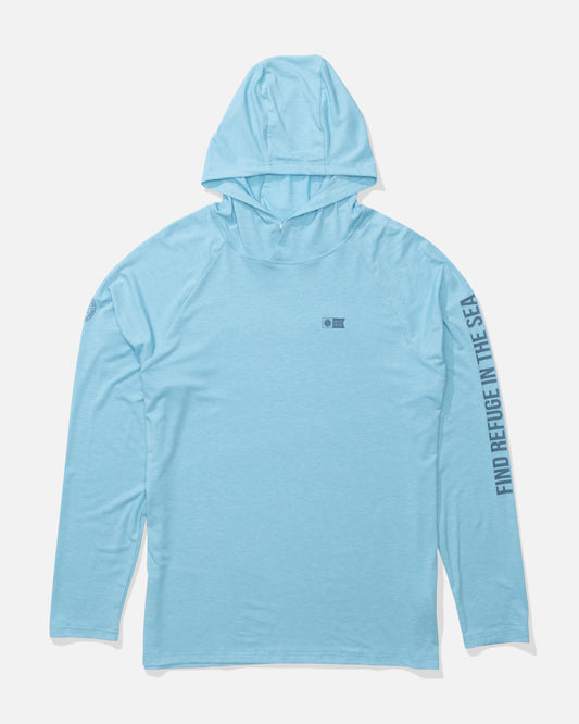 Front view of the Mariner Lite UV Hood - Air Blue.