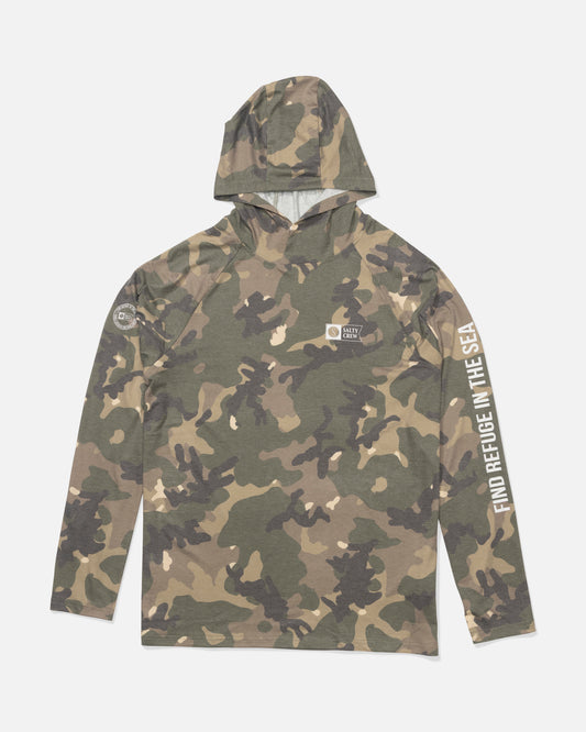Front view of the Mariner Lite UV Hoodie - Green Camo.