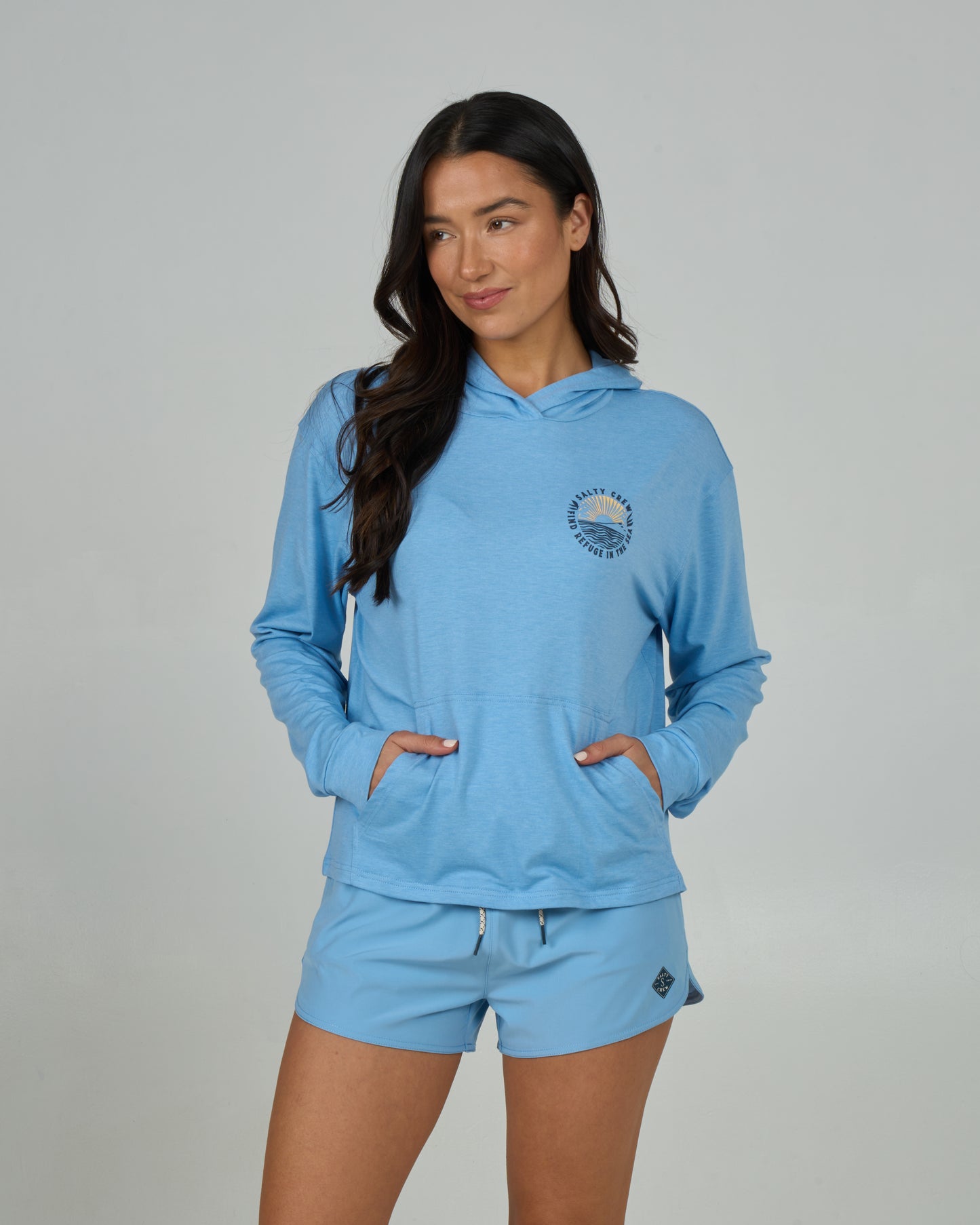 Front view of the Rays Tech Hoody - Marine Blue.