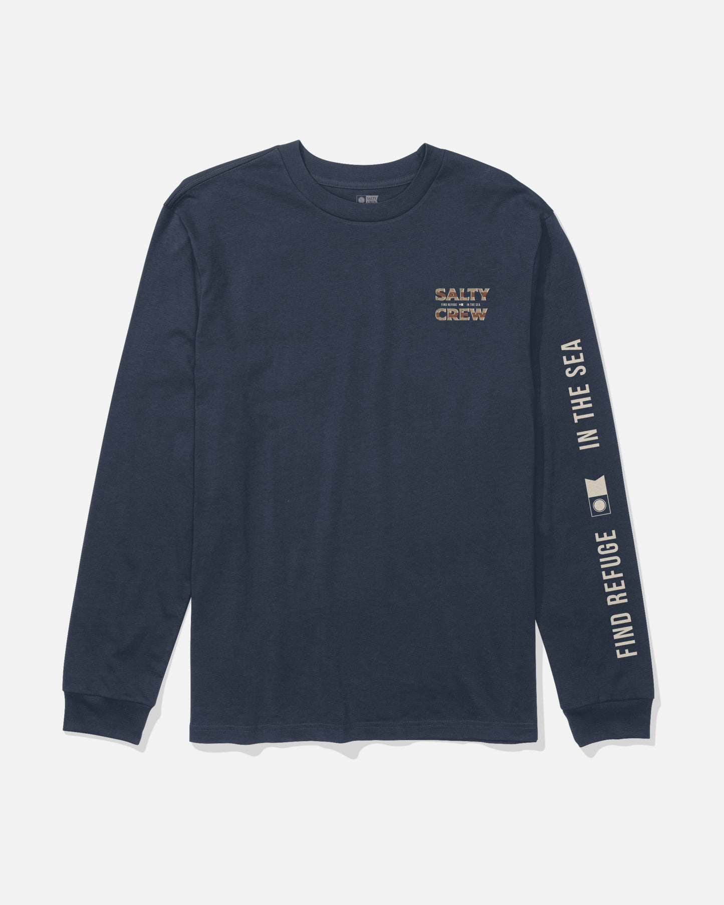 Front view of the Offset Long Sleeve Tee - Navy.