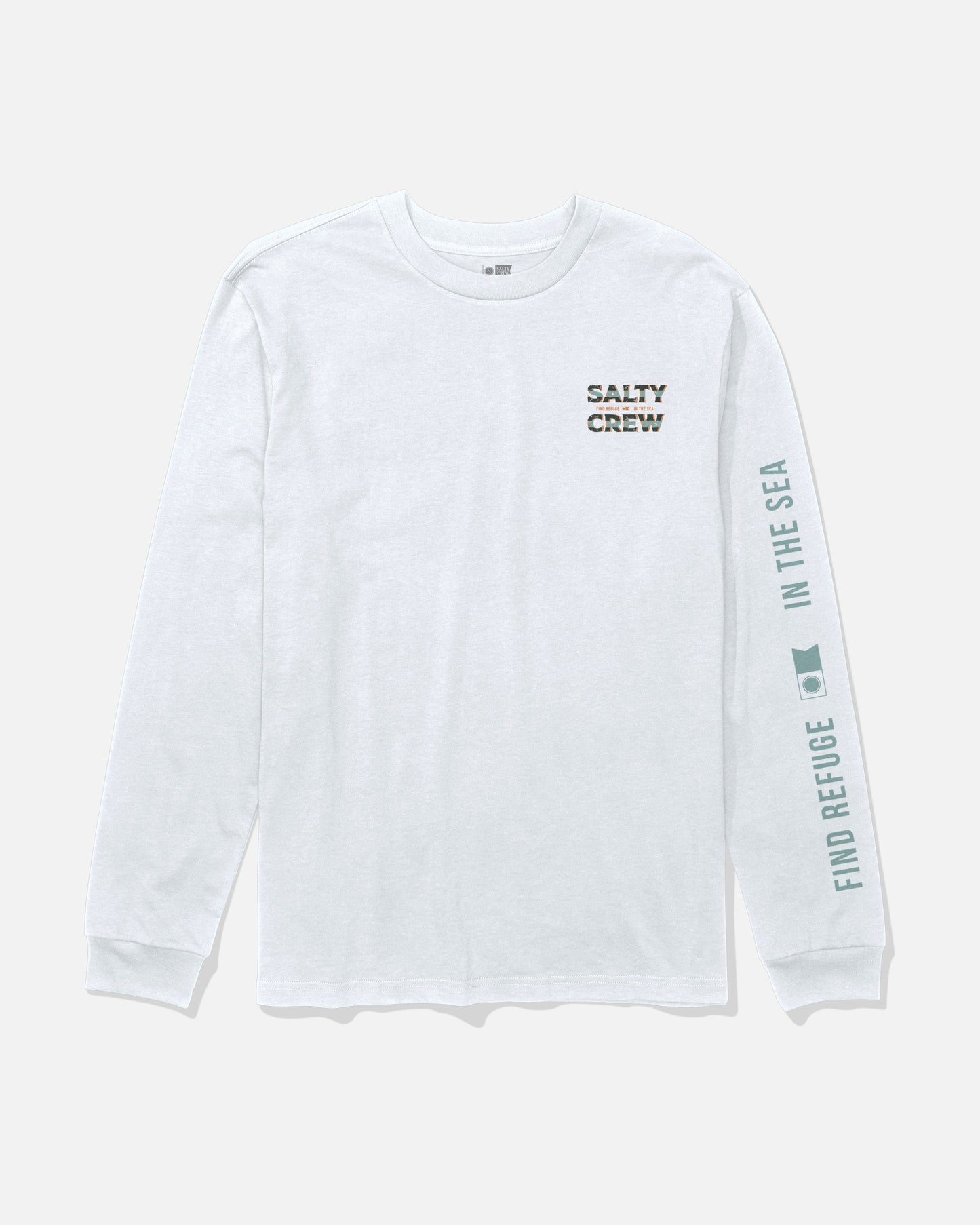 Front view of the Offset Long Sleeve Tee - White.