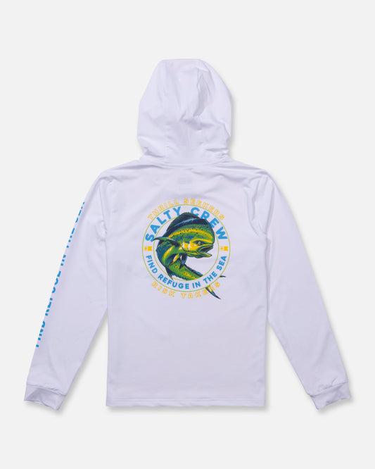 Back view of the Mahi Club Boys Sunshirt - White.