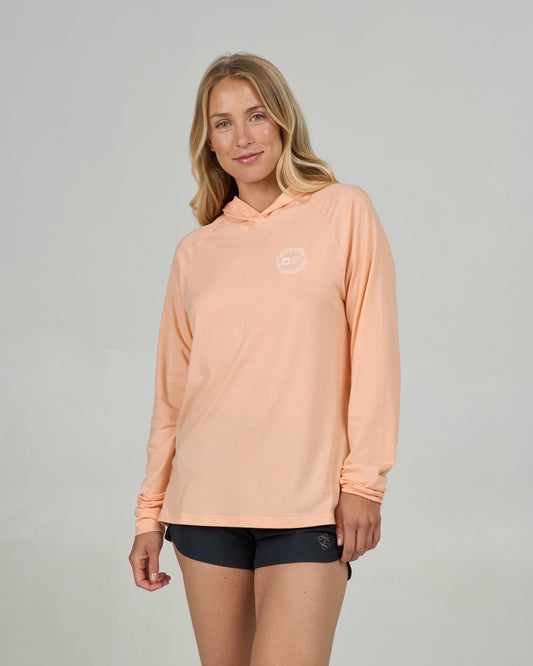 Front view of the Circled Tech Hoody - Apricot.