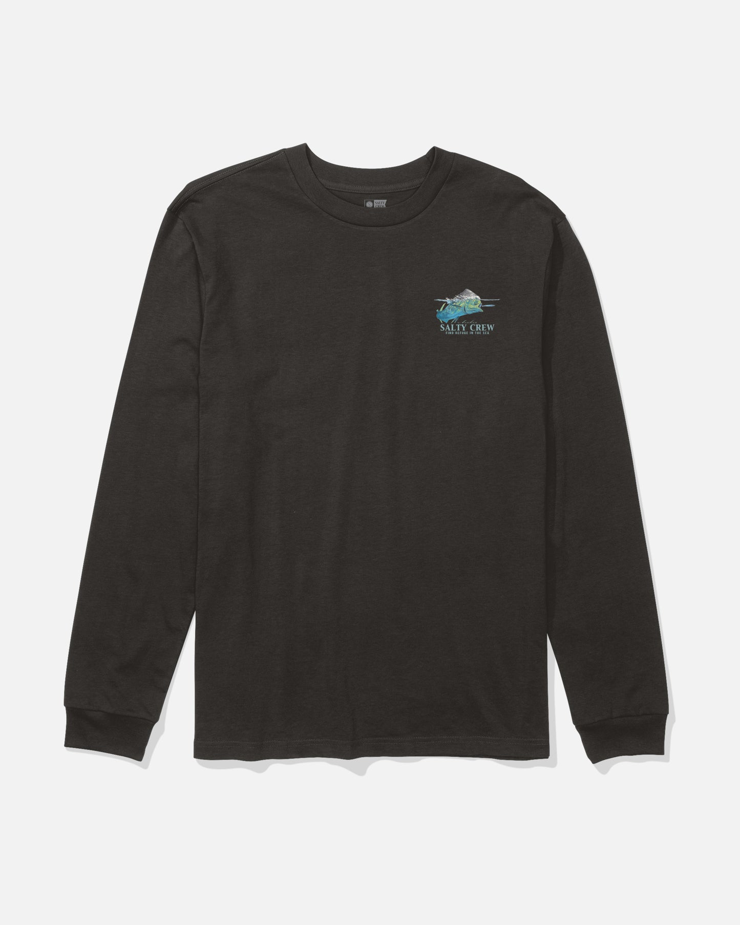 Front view of the Mahi Surface Long Sleeve Tee - Black.