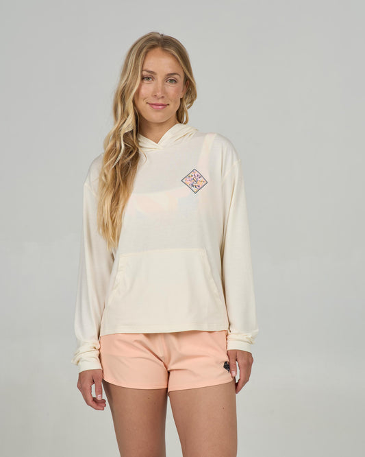 Front view of the Tippet Fill Tech Hoody - Off White.