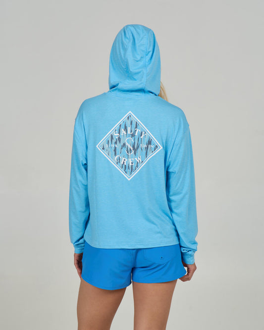 Back view of the Tippet Fill Tech Hoody - Pool Blue.