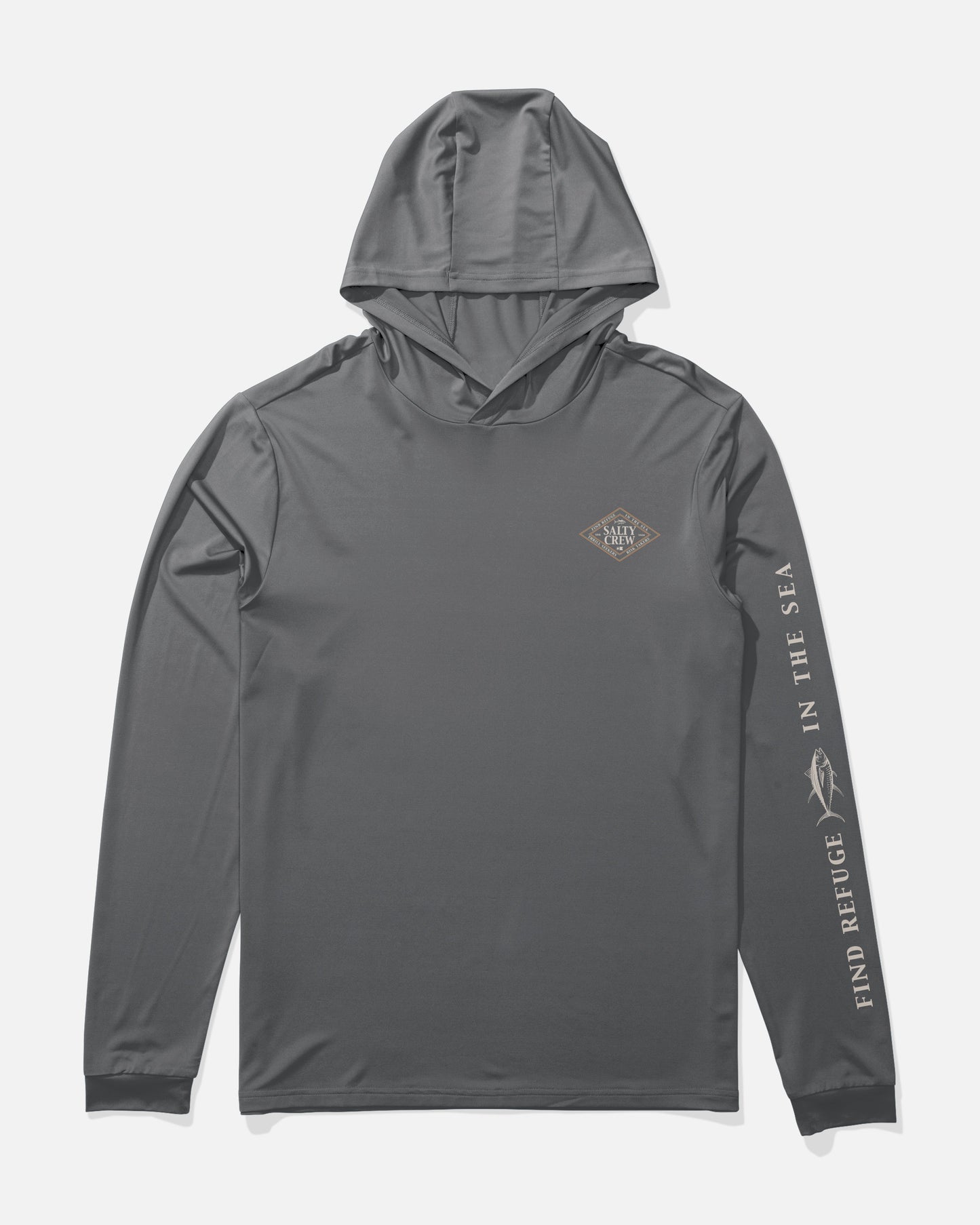 Front view of the Iconic Boys Hood Sunshirt - Charcoal.