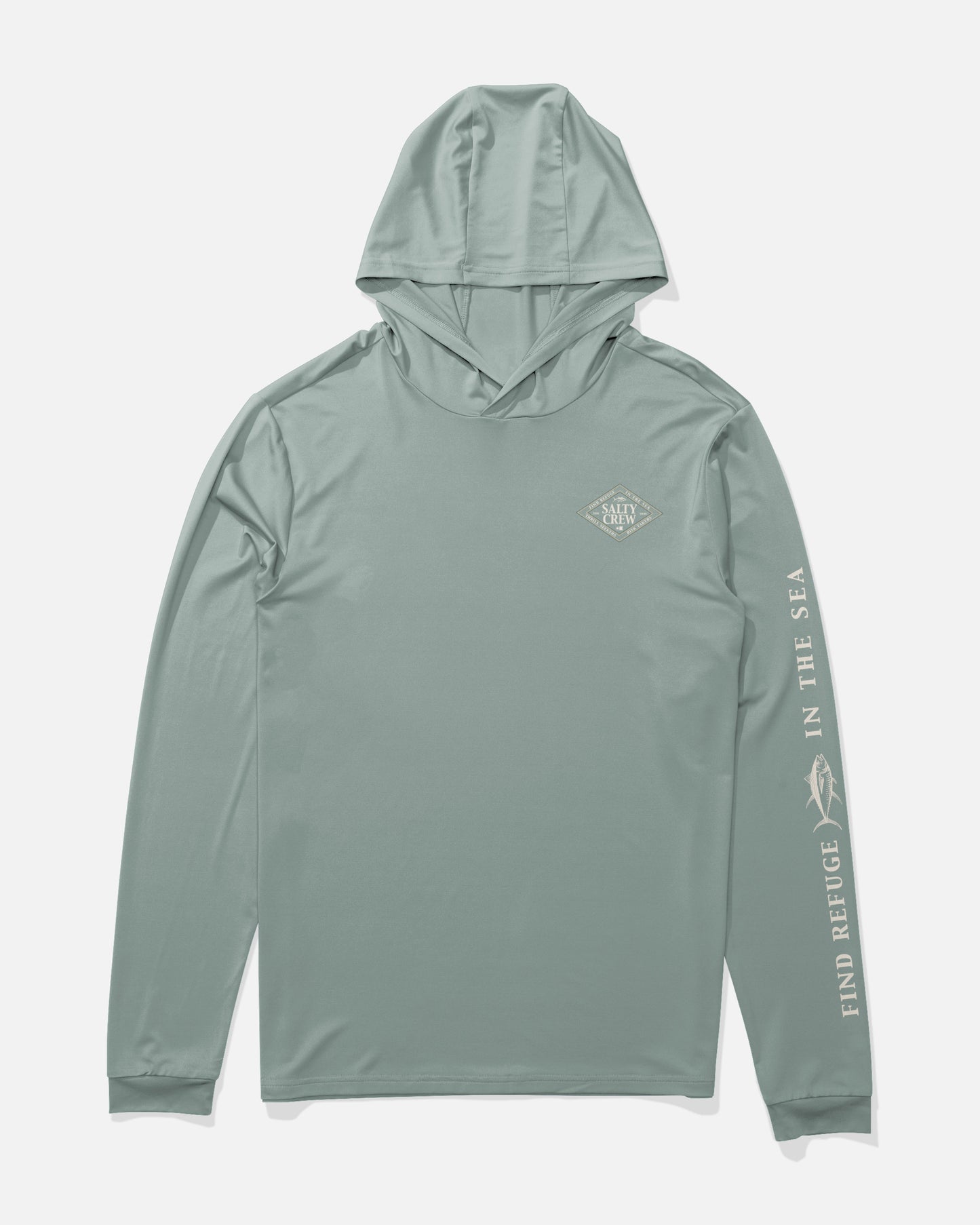 Front view of the Iconic Boys Hood Sunshirt - Jade.