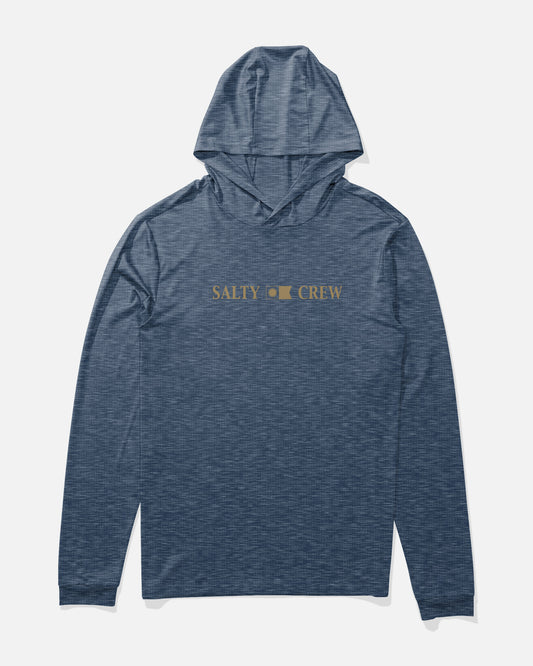 Front view of the Rail Boys Hood Sunshirt - Navy Heather.