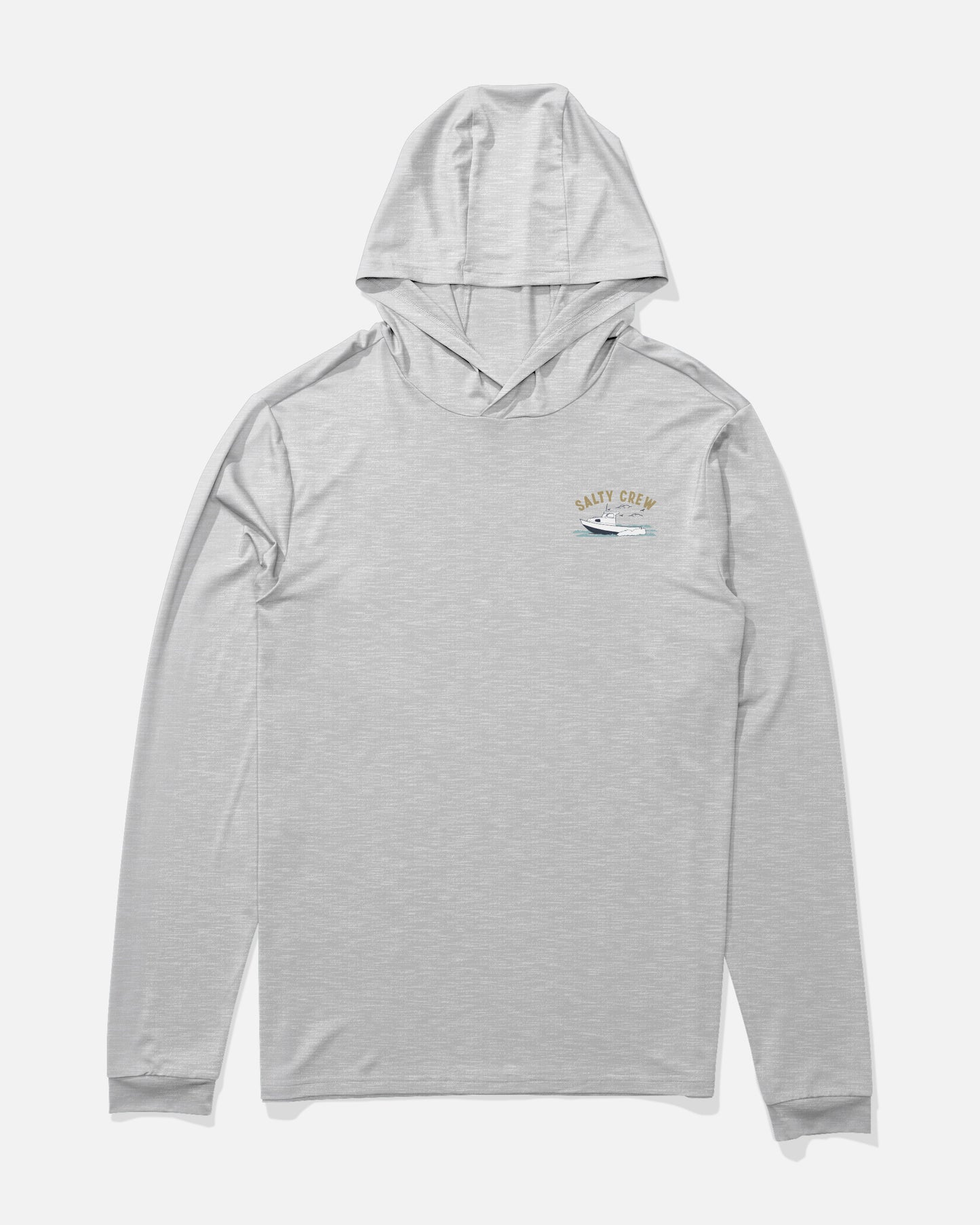 Front view of the Boat Repair Boys Hood Sunshrt - Grey Heather.