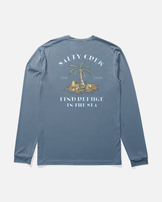 Back view of the Deserted Boys Long Sleeve Sunshirt - Captains Blue.