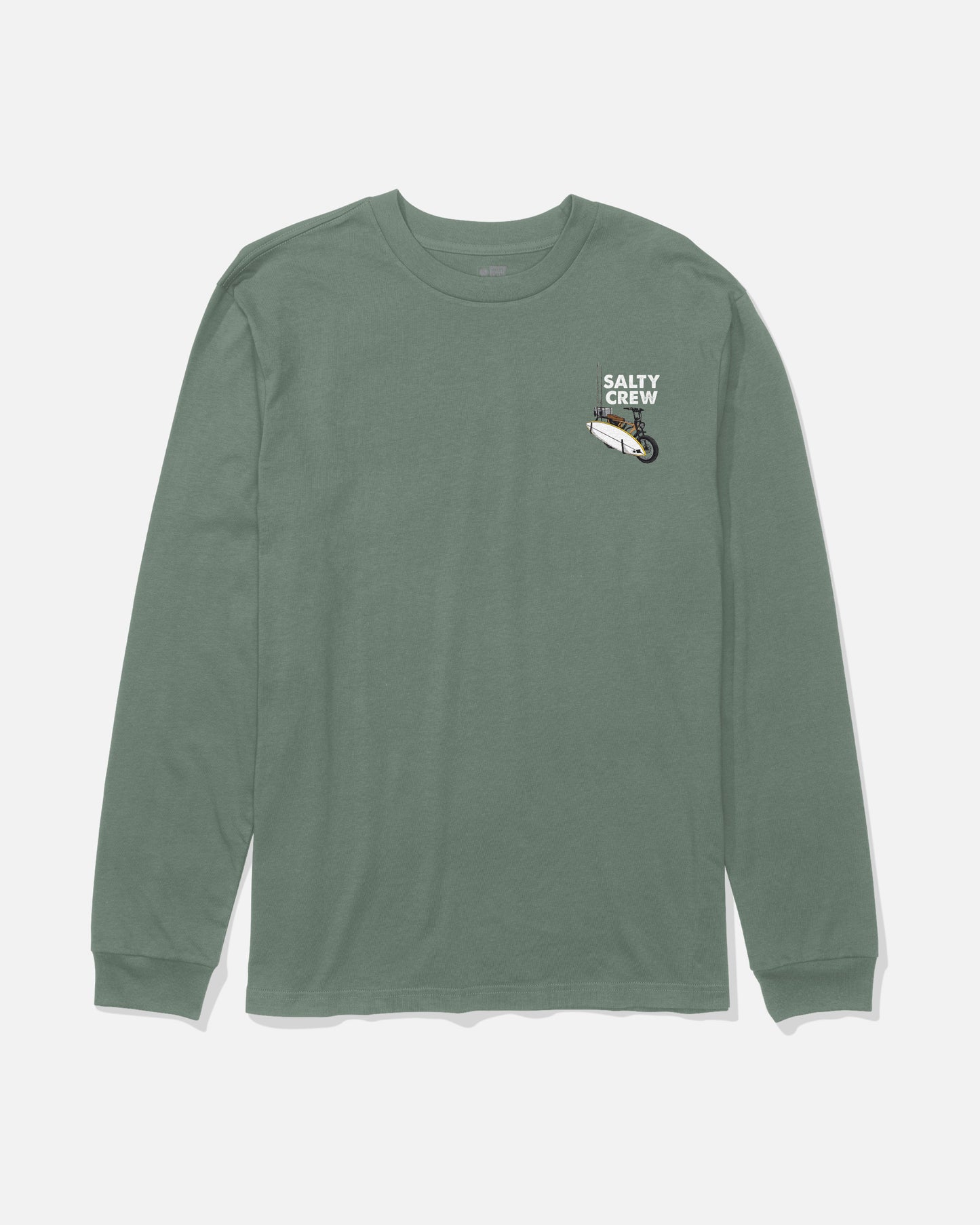 The Salty Crew Beach Cruiser Boys Long Sleeve Tee in Laurel Wreath features a small logo and fish graphic screenprinted on the left chest, and is made from soft combed ringspun cotton for lasting comfort.