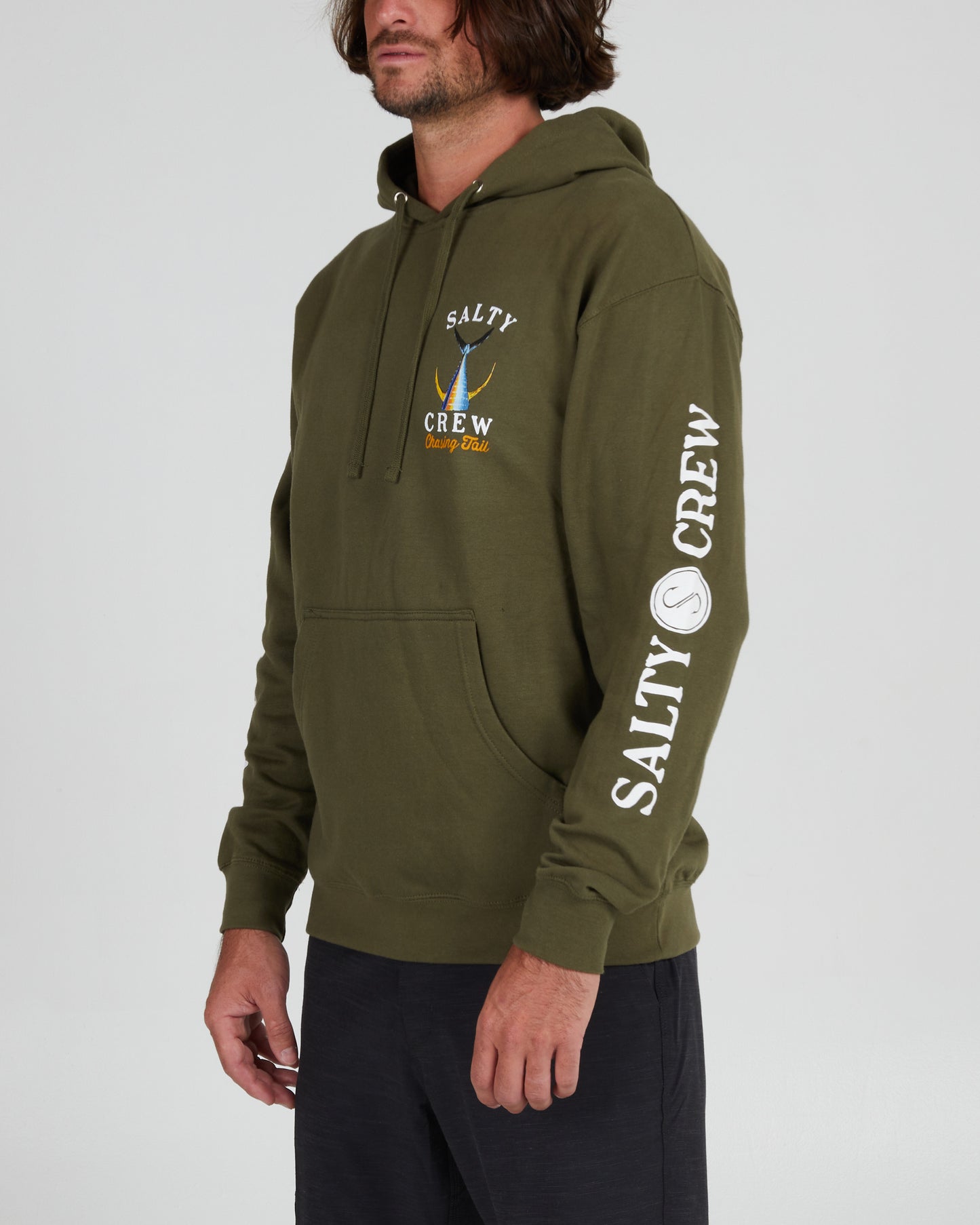 front angled Tailed Army Hood Fleece