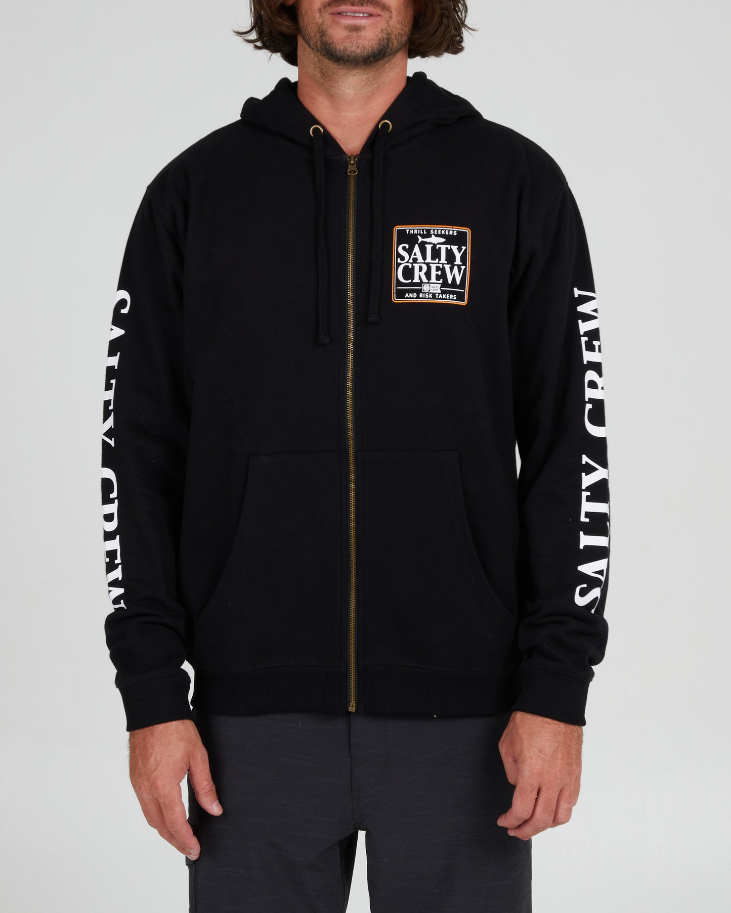 On body front of the Coaster Black Zip Fleece