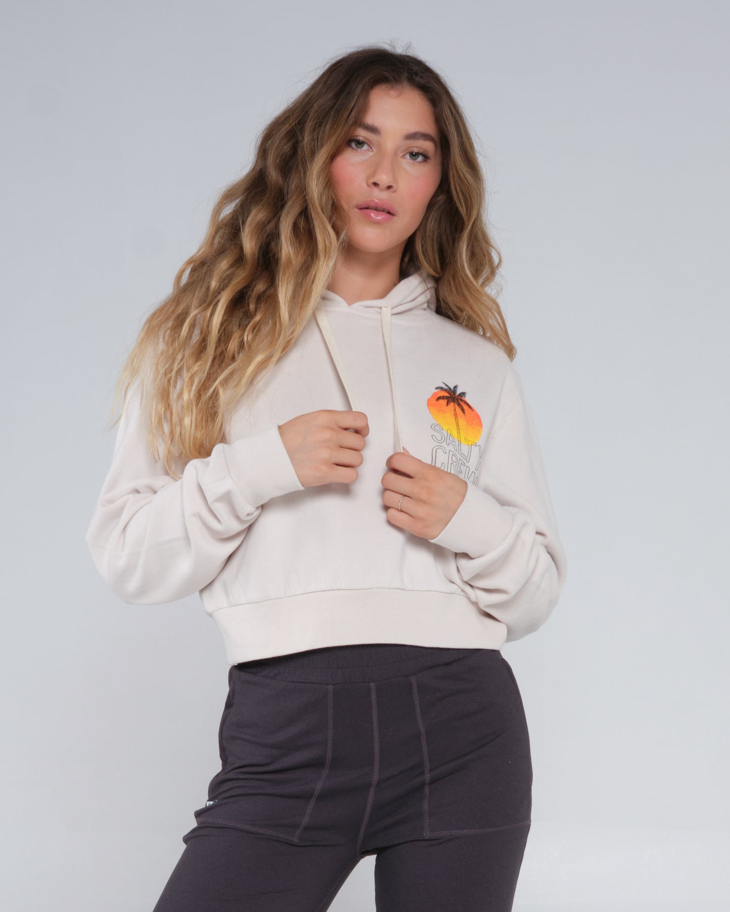 On body front of the Summer Vibe Natural Crop Hoody