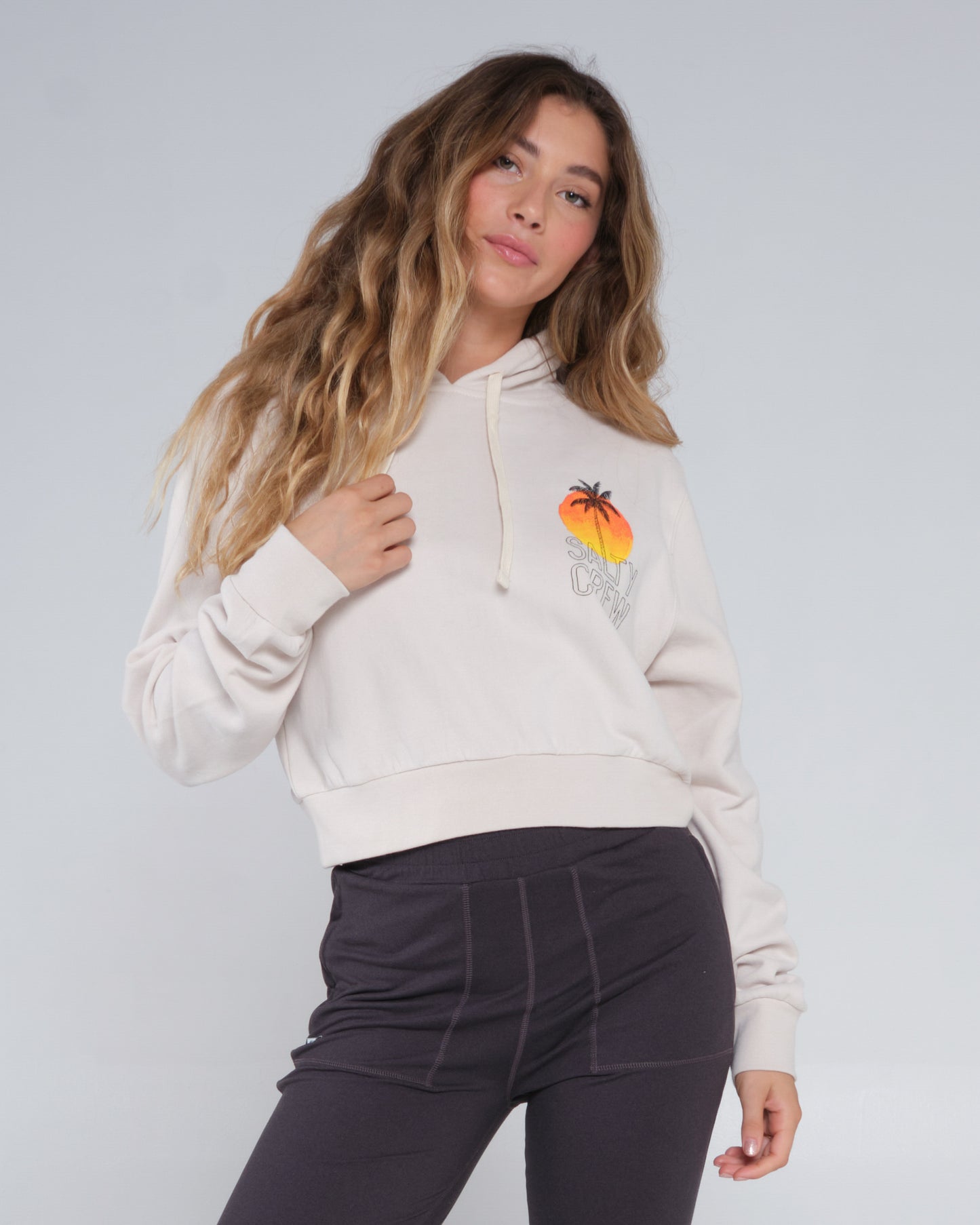 On body front of the Summer Vibe Natural Crop Hoody