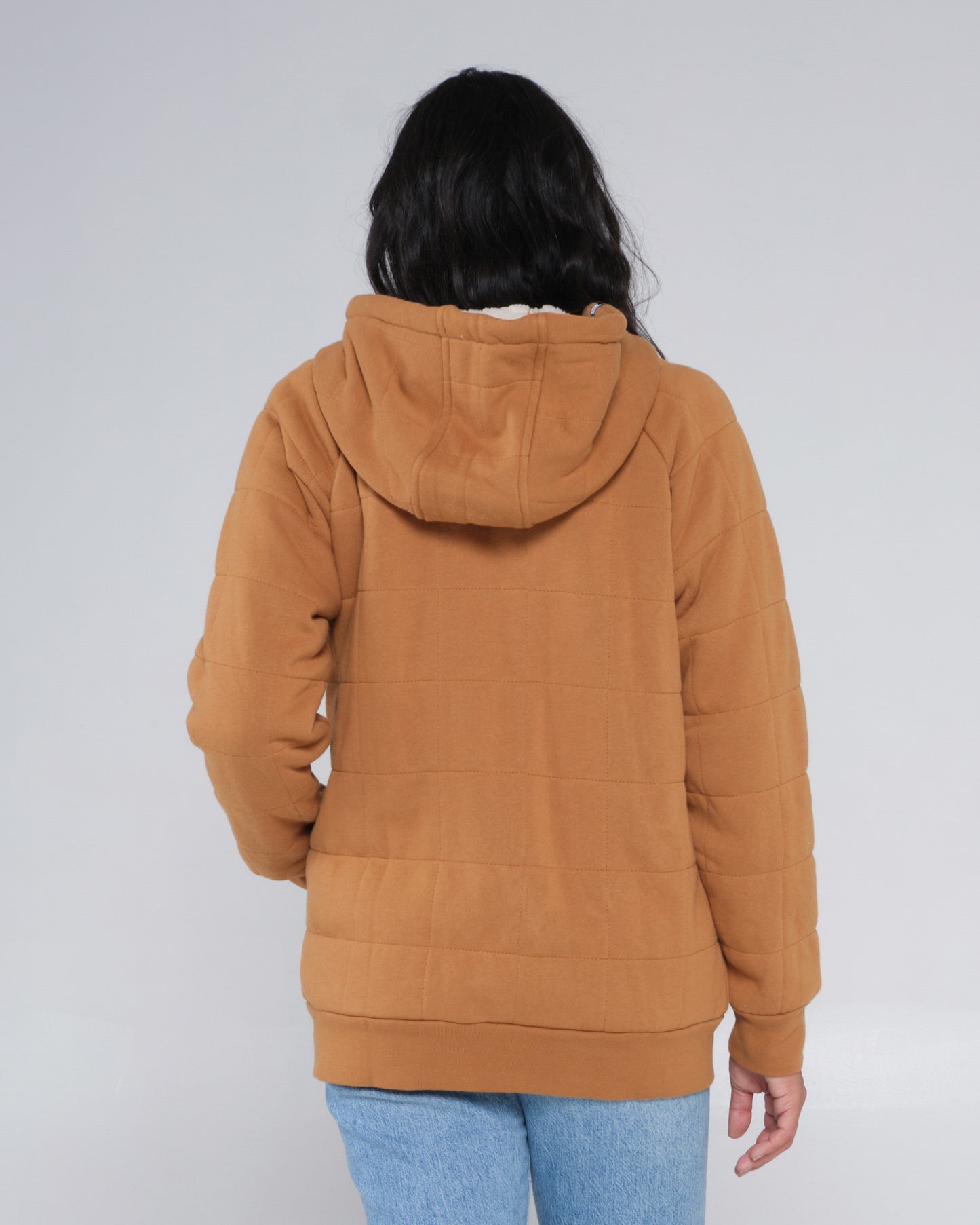 On body back of the Seeking Sherpa Workwear Brown Hoody