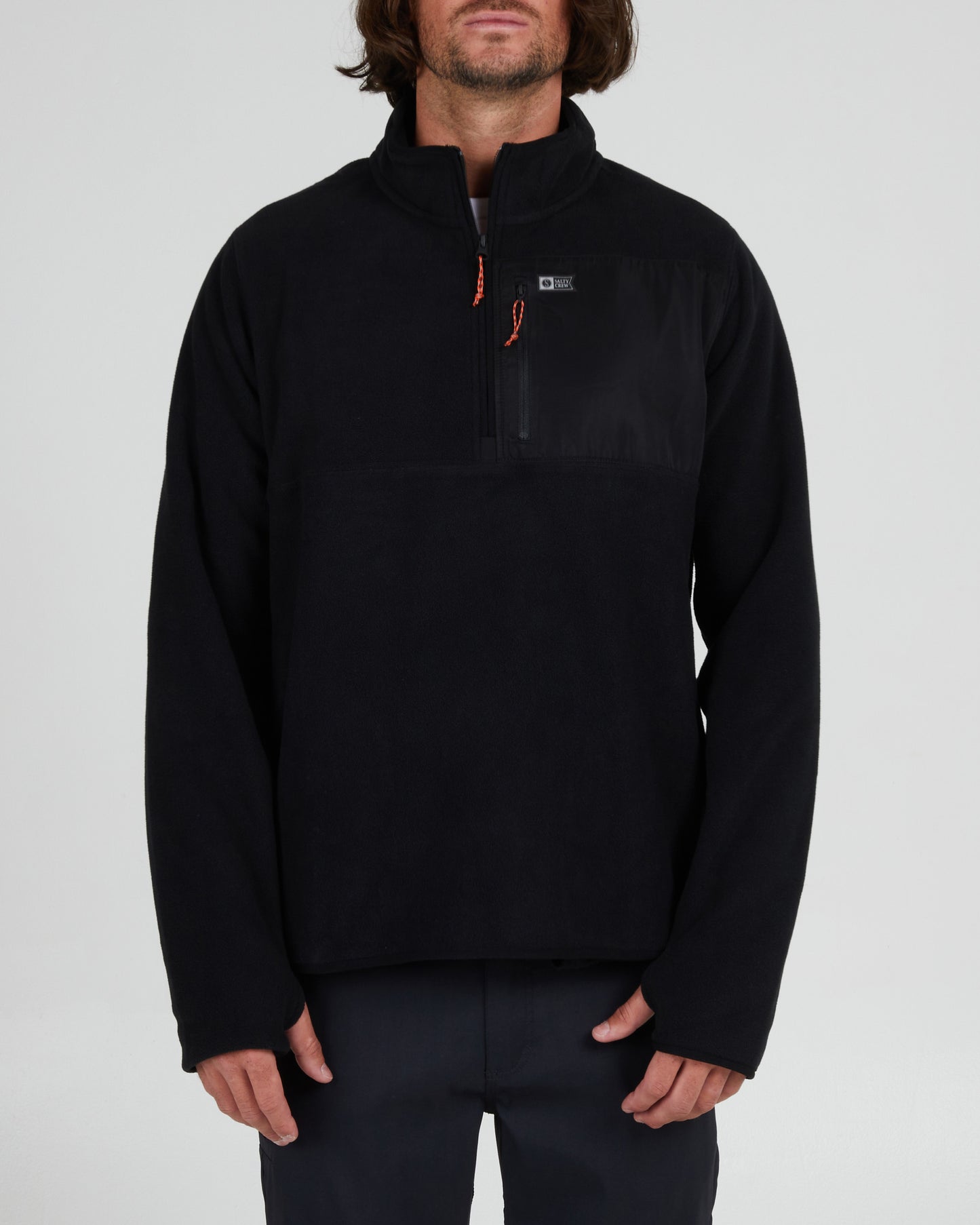 On body front of the Ebbtide Black 1/2 Zip Polar Fleece