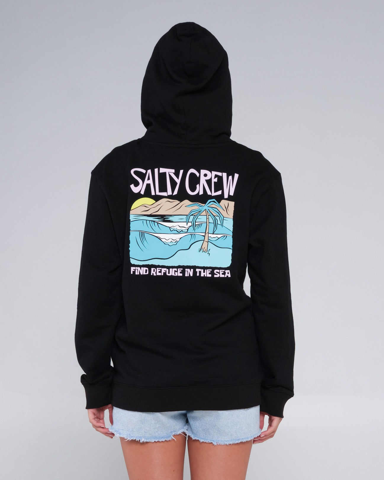 back view of Postcard Black Hoody