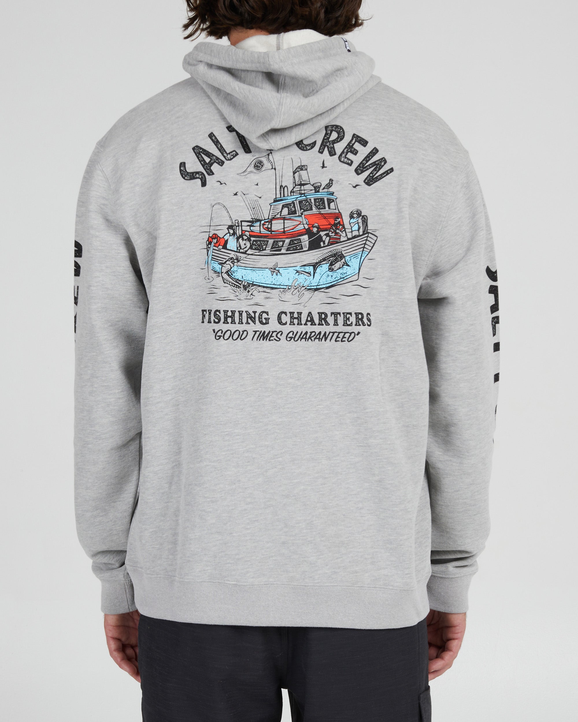 Salty Crew Men's Fishing Charters Hooded Fleece XL Heather Grey