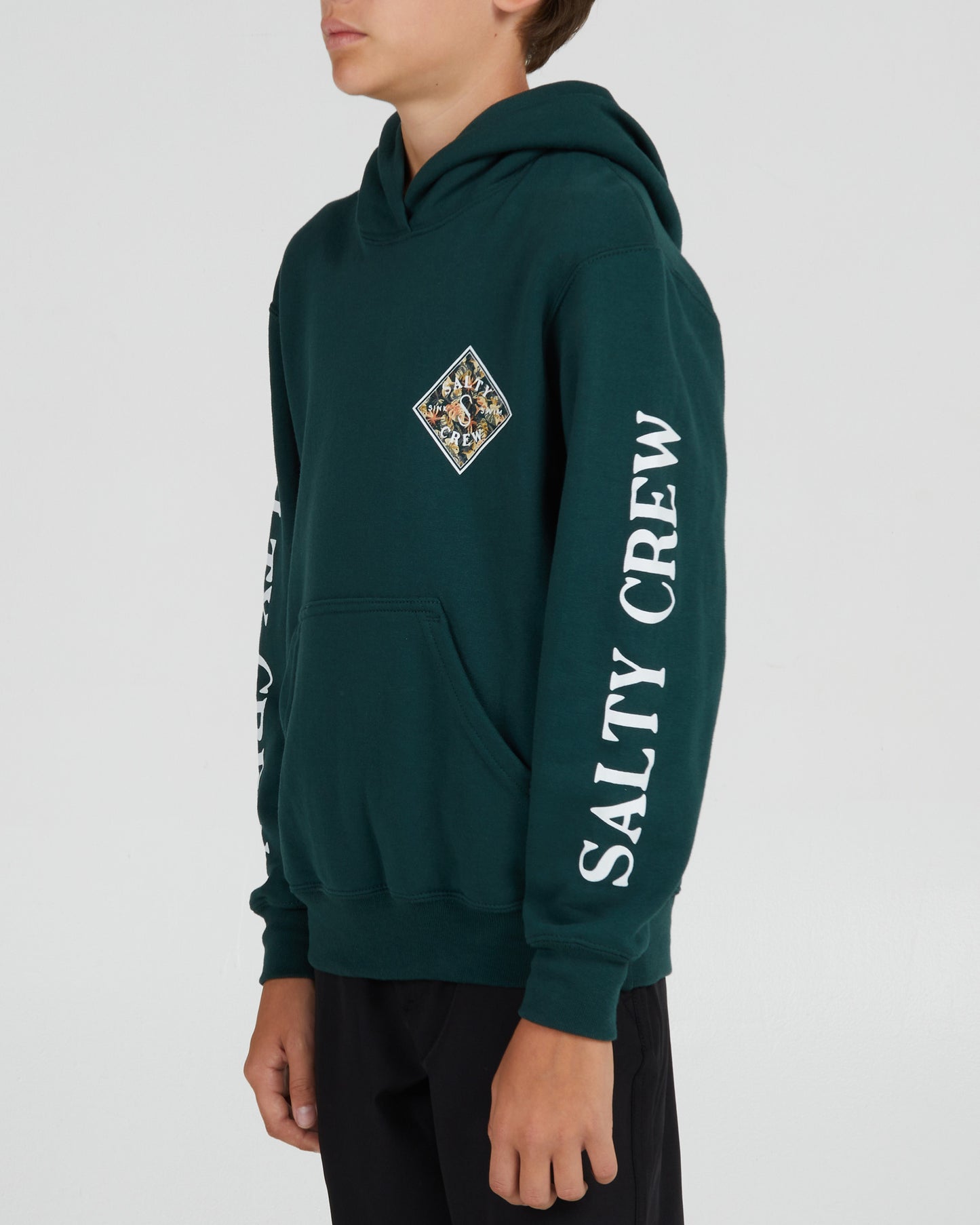 On body front angle of the Tippet Shores Fill Boys Alpine Green Fleece