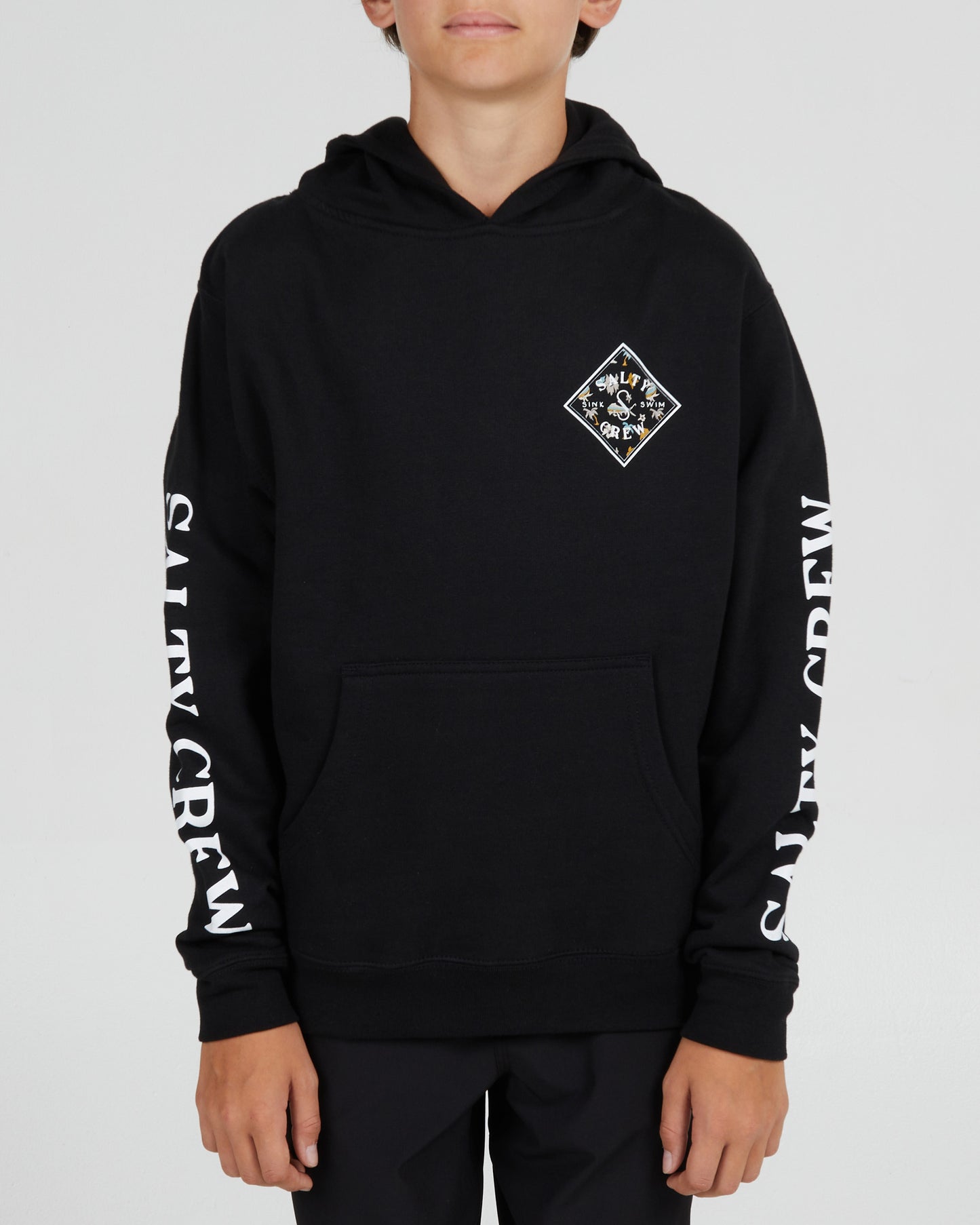 On body front of the Tippet Shores Fill Boys Black Fleece