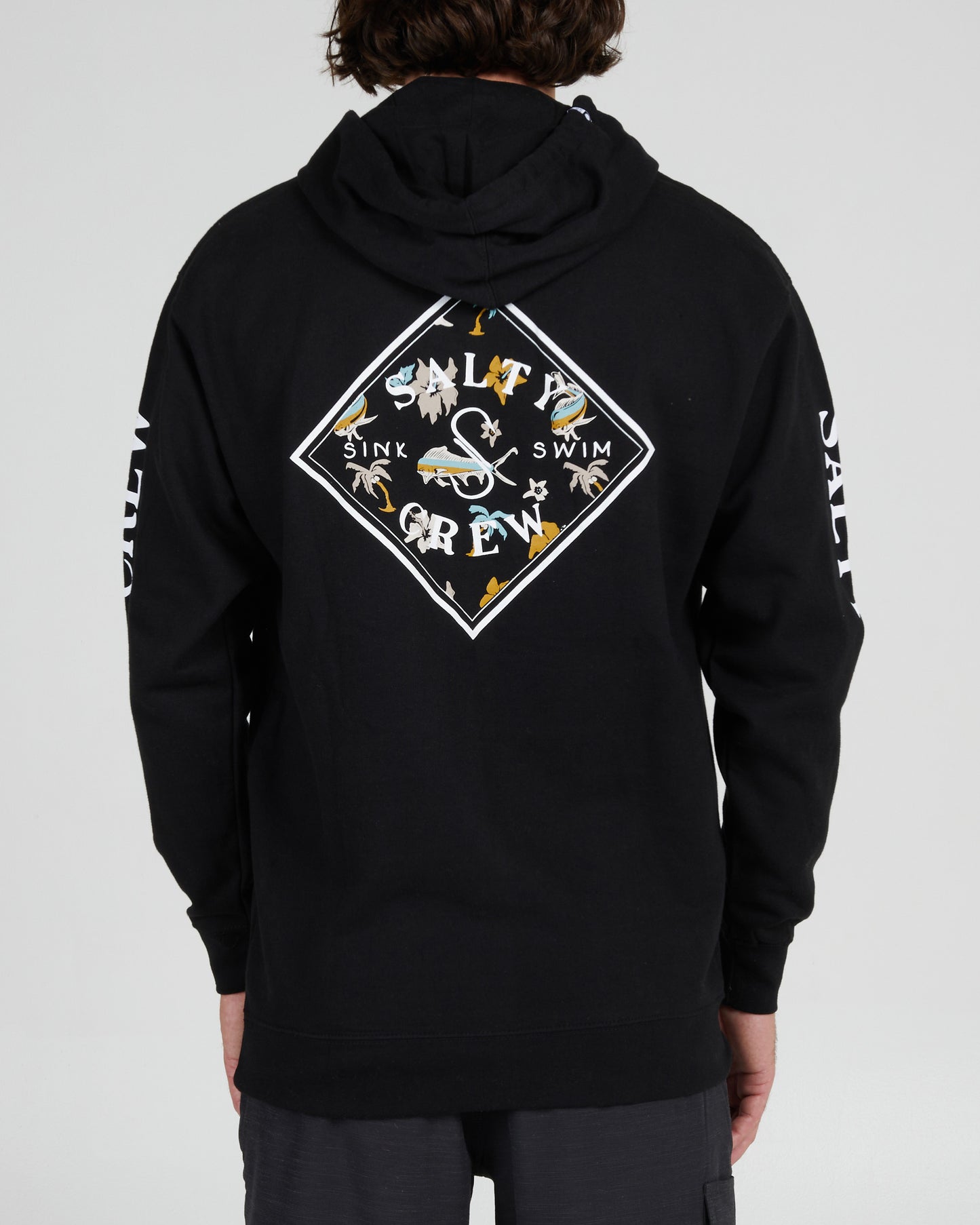 On body back of the Tippet Shores Fill Black Hood Fleece