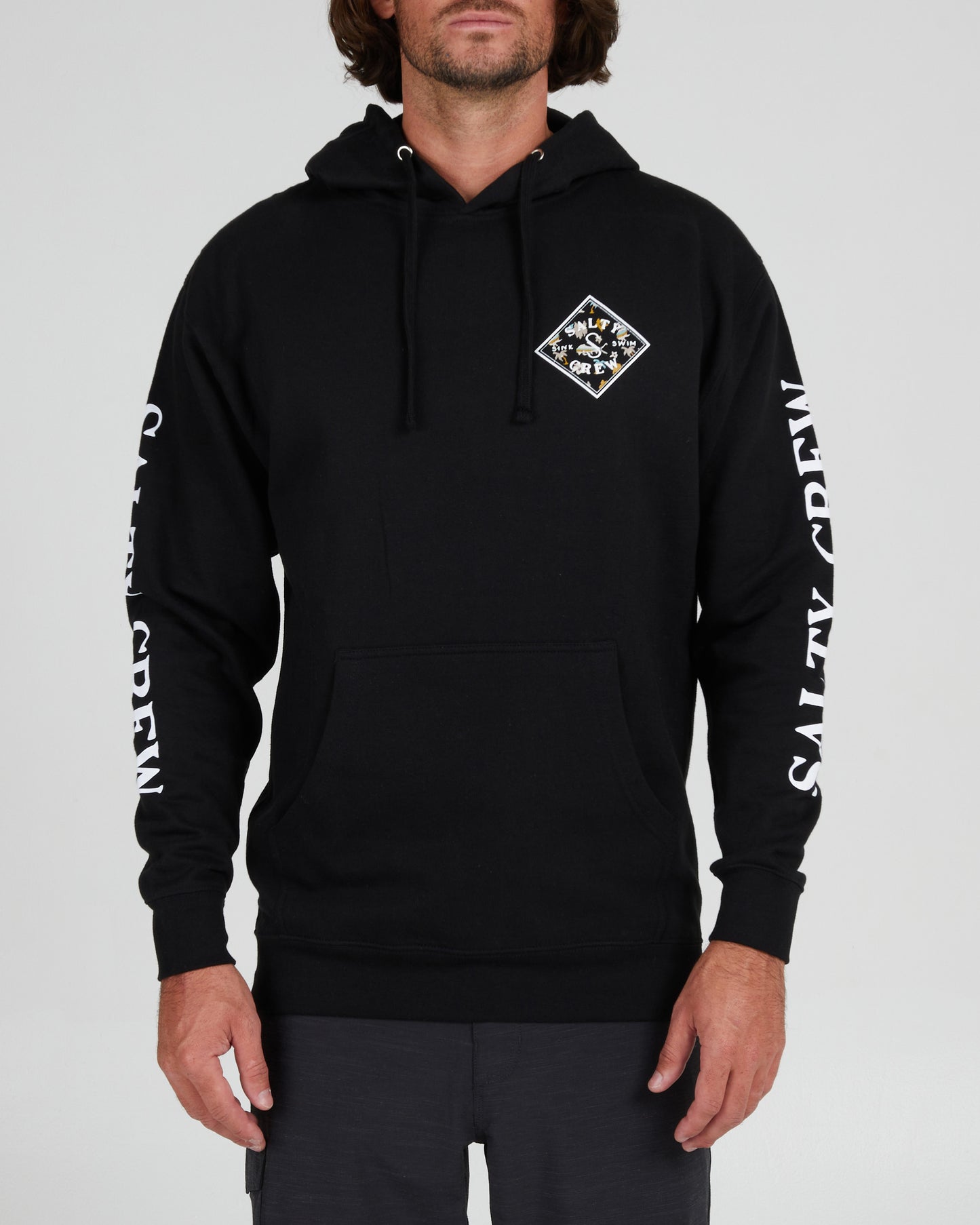 On body front of the Tippet Shores Fill Black Hood Fleece