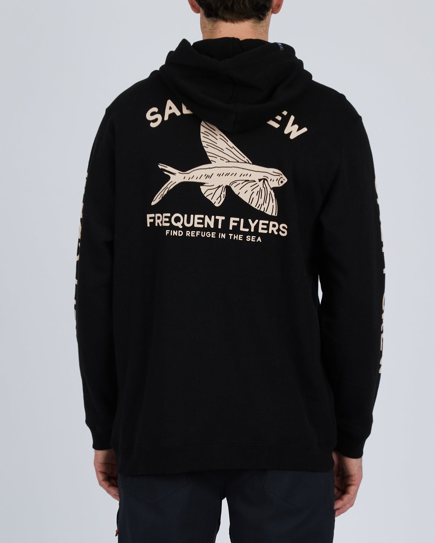 back view of Frequent Flyer Black Zip Fleece