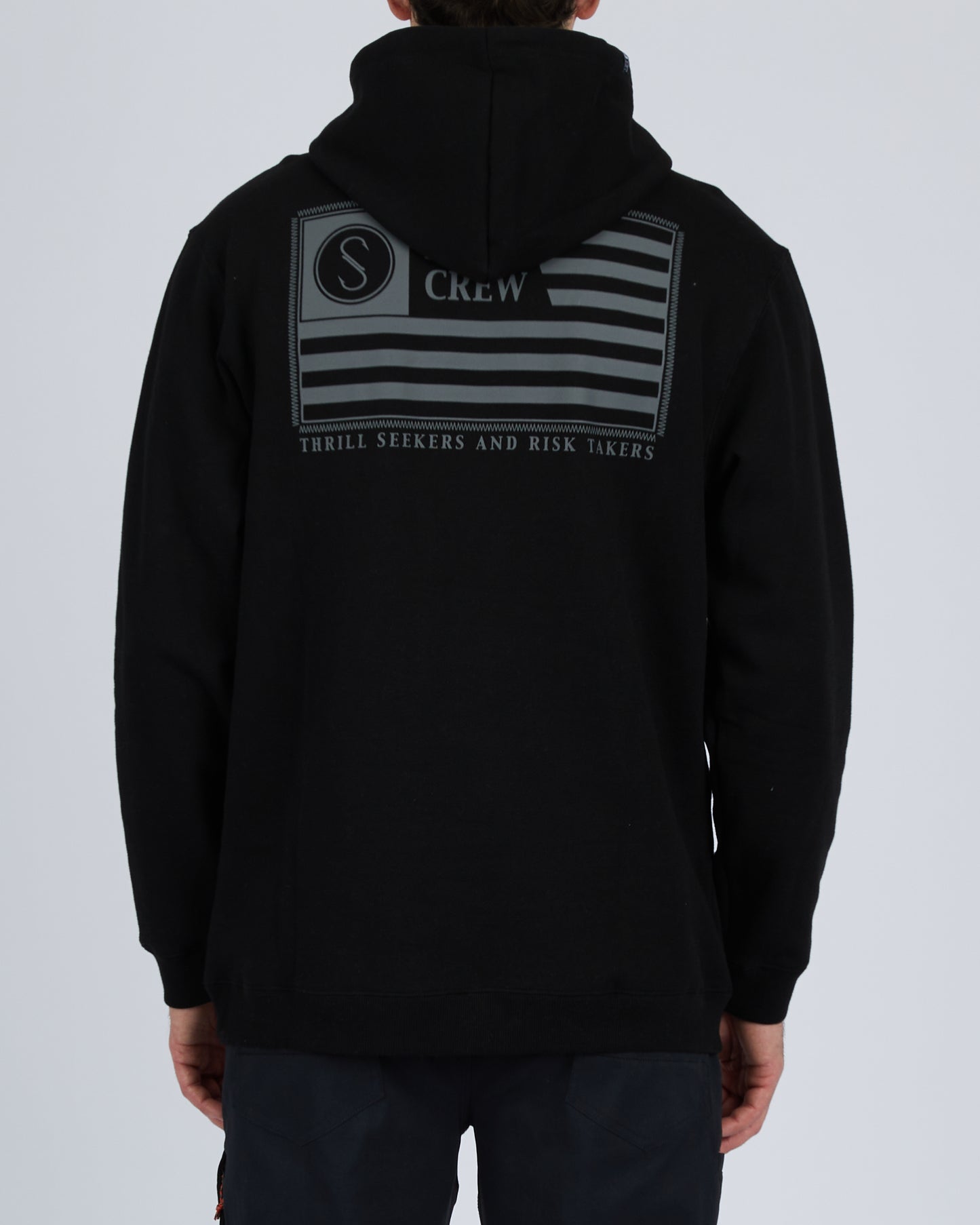 back view of Freedom Flag Black Hood Fleece