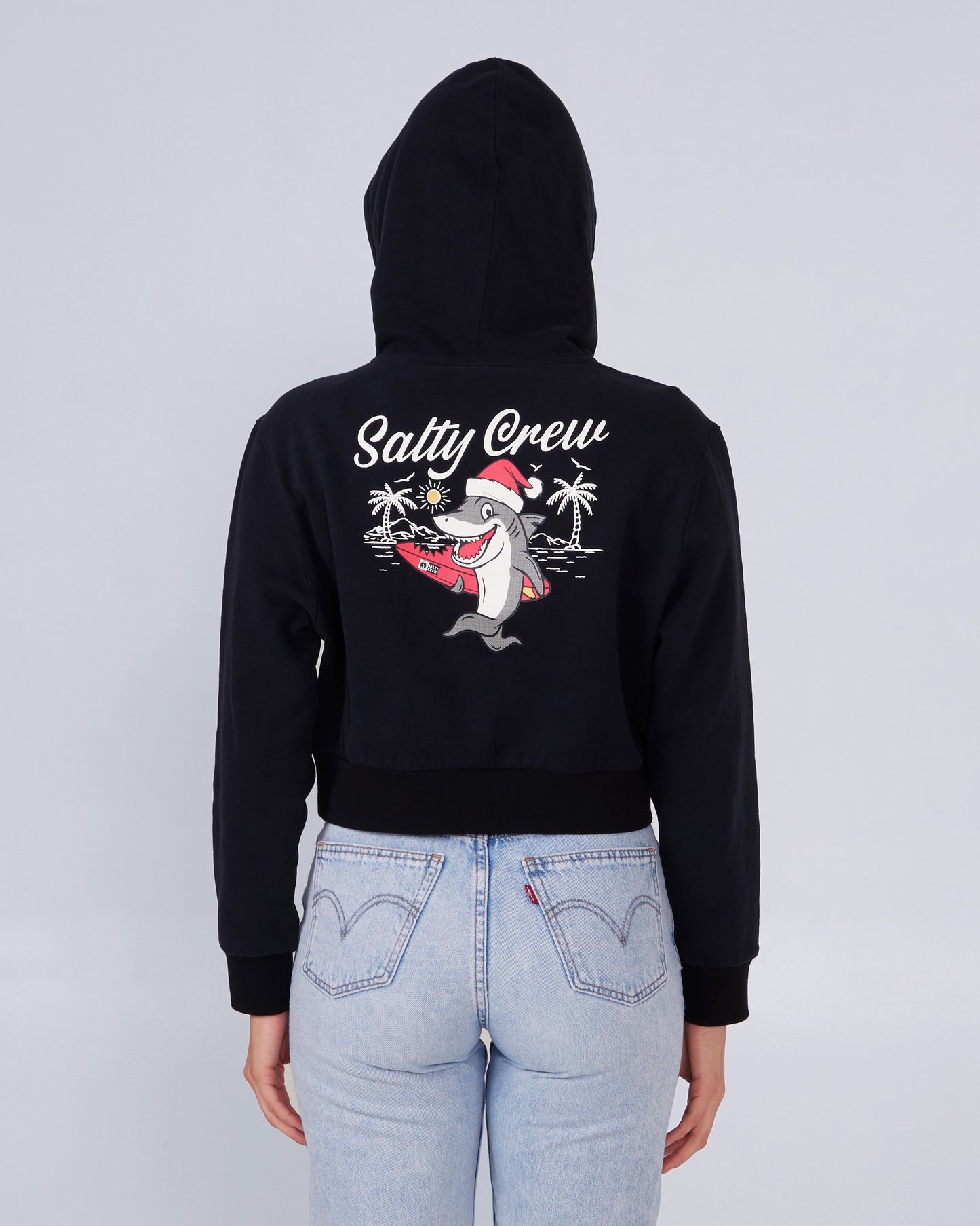 back view of Santa Shark Black Crop Hoody