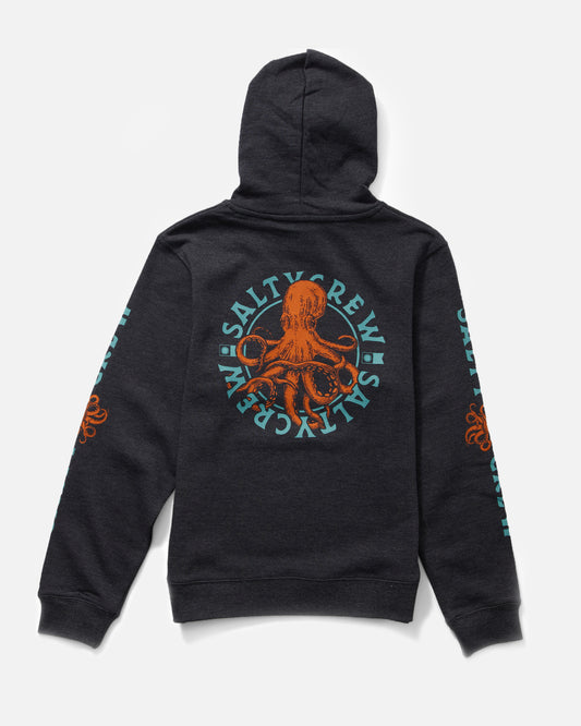 Back view of the Tentacles Boys Fleece Hoodie - Navy Heather.