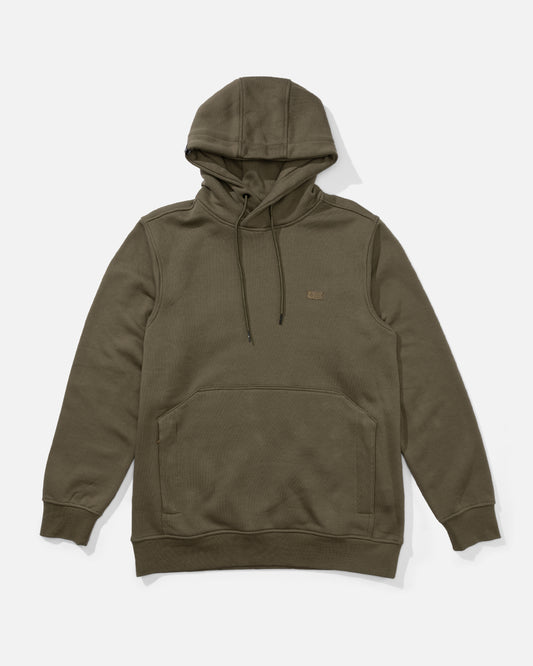 Front view of the Long Range Tech Fleece Hoodie - Olive.